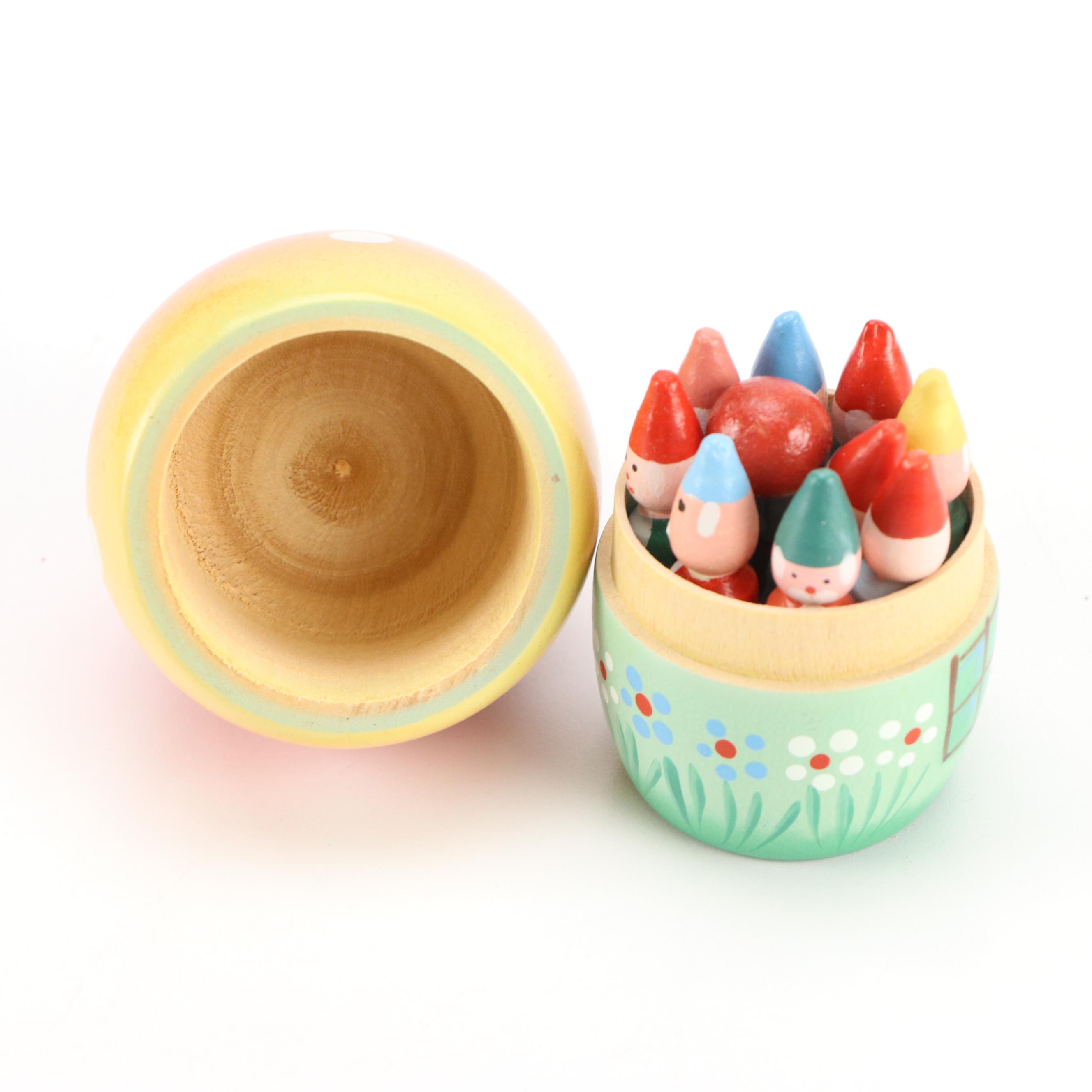 Polish Gnome Bowling Nesting Dolls with More Folk Art Wood Toys