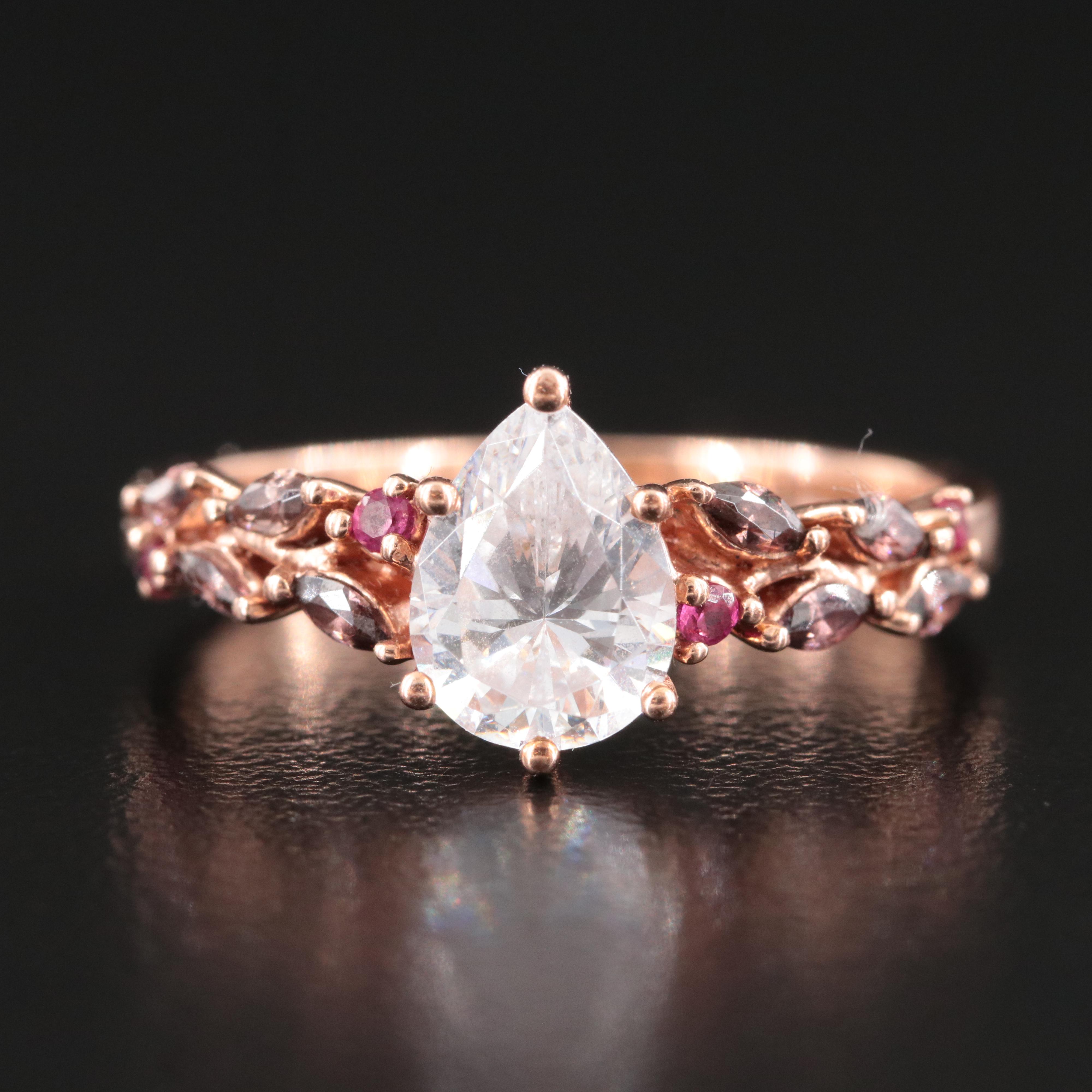 10K Rose Gold CZ and Ruby Ring