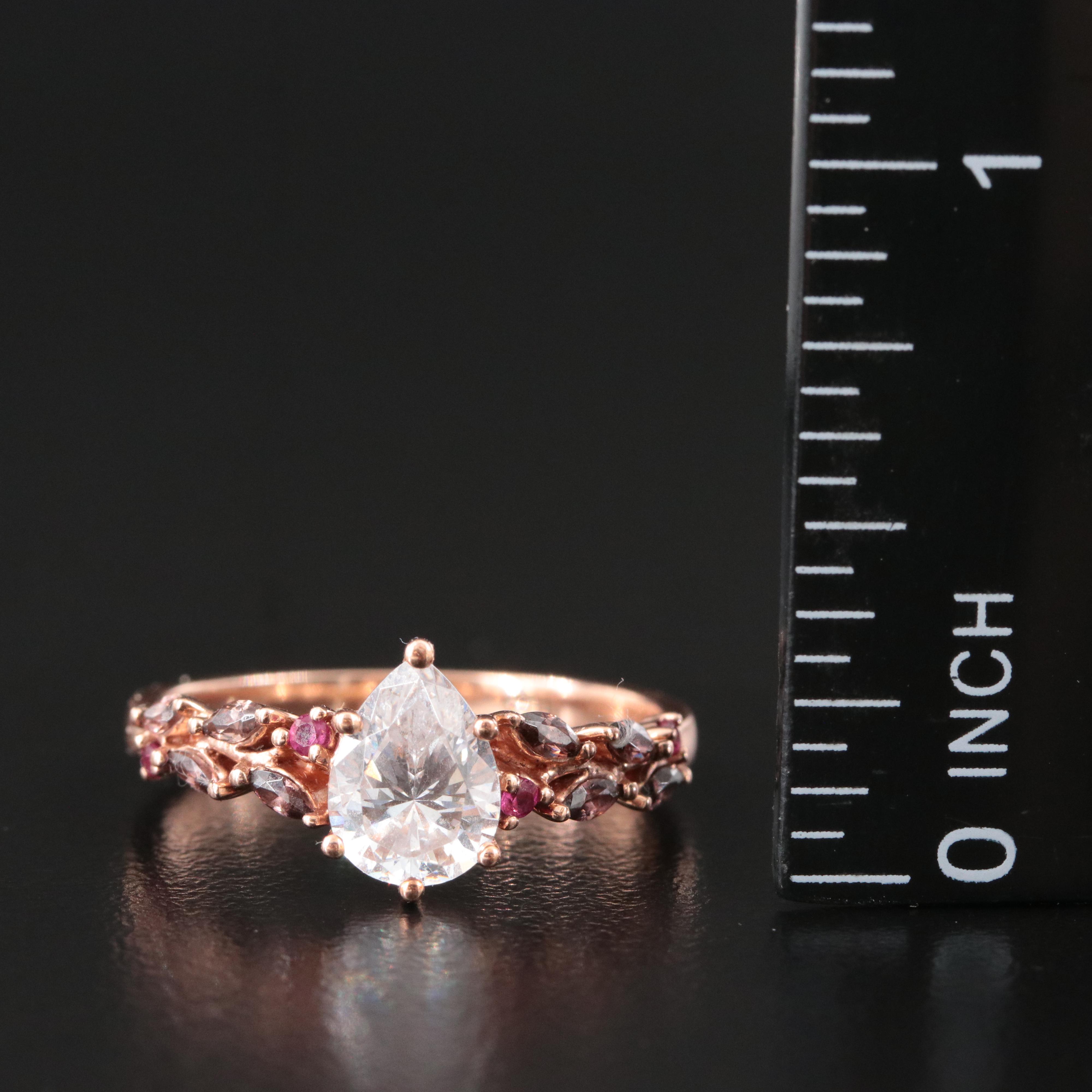 10K Rose Gold CZ and Ruby Ring