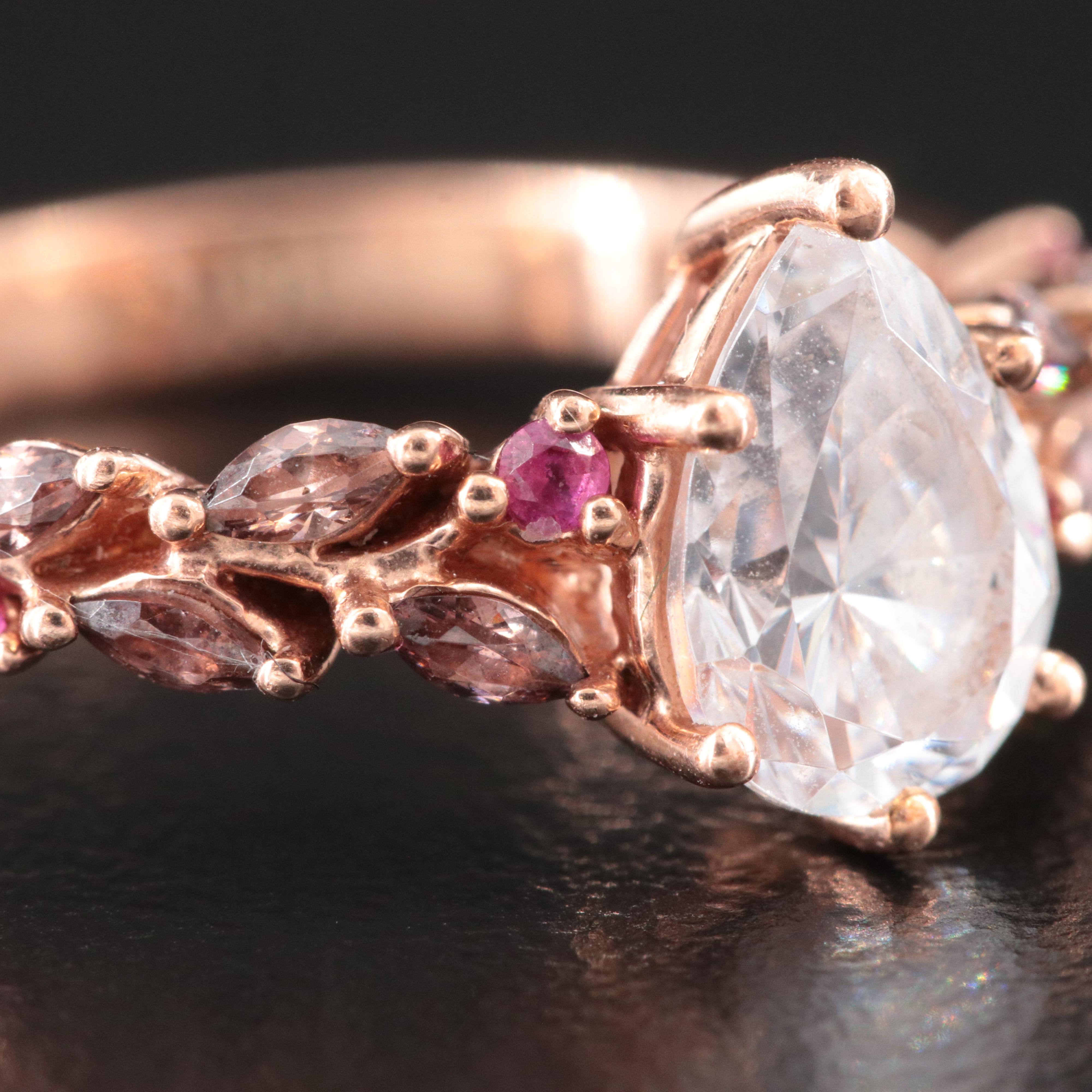 10K Rose Gold CZ and Ruby Ring