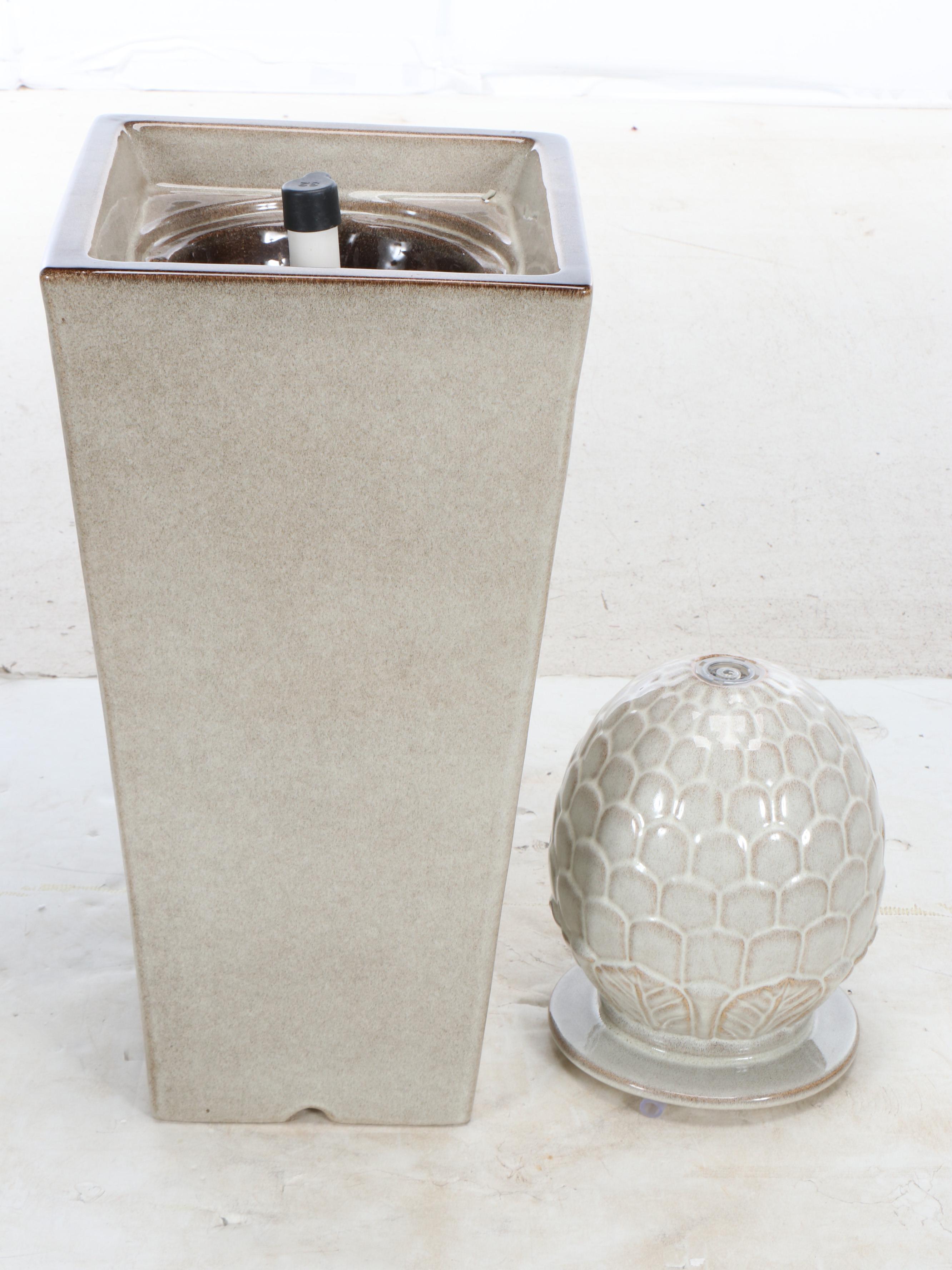 Glitzhome Artichoke Pedestal Ceramic Illuminated Outdoor Fountain