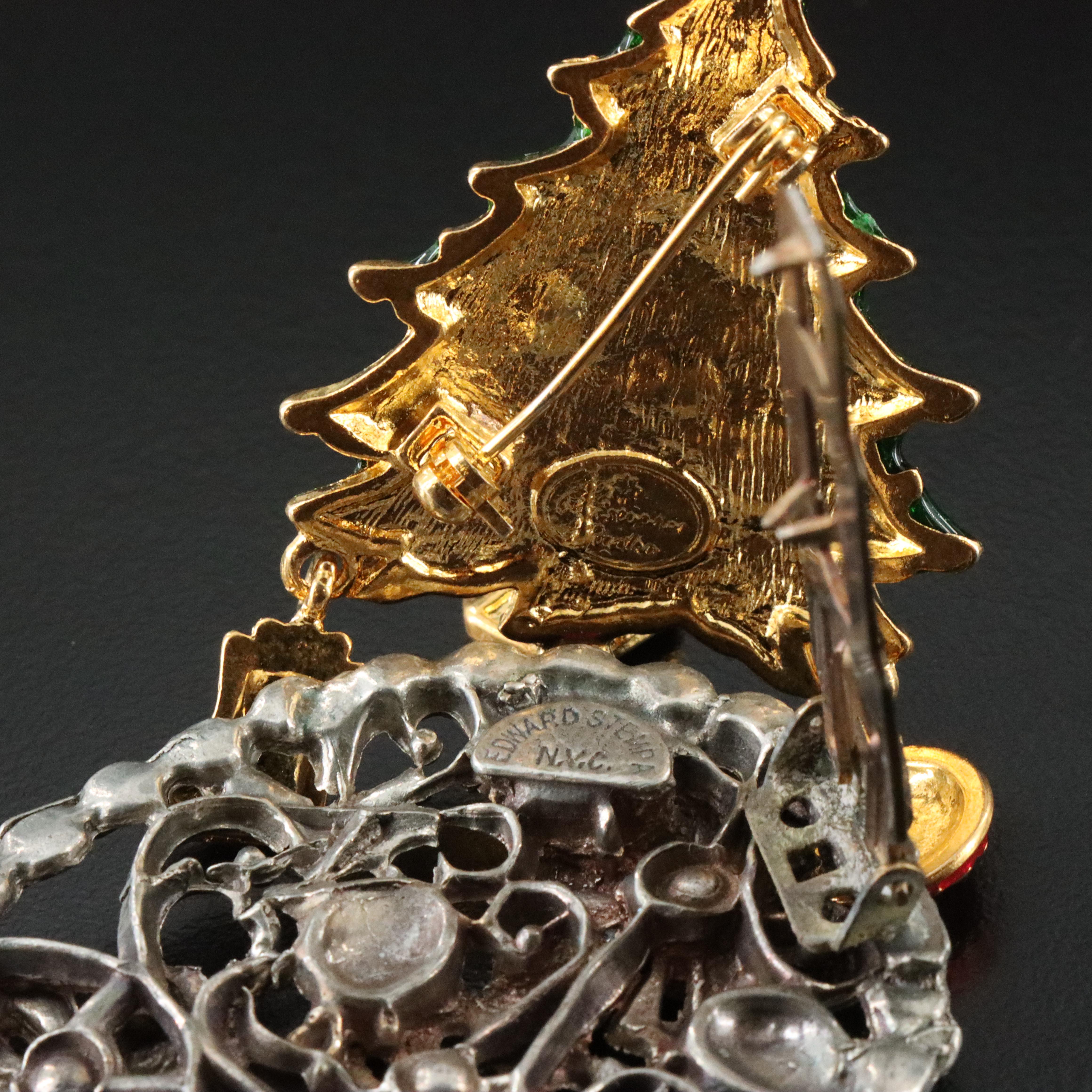 Vintage Brooch Collection Featuring Christmas Theme and Dress Clip