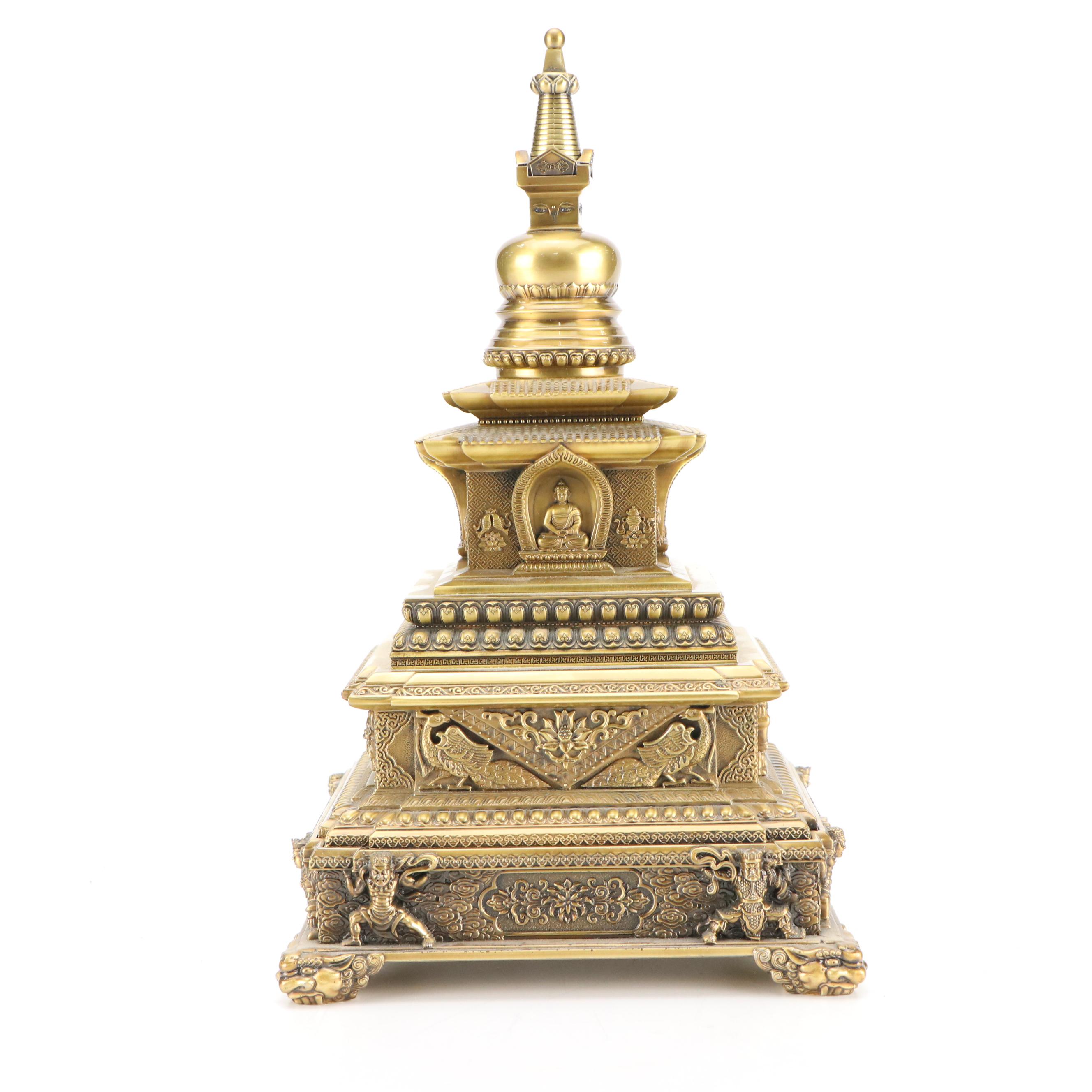Buddhist Brass Stupa Statue