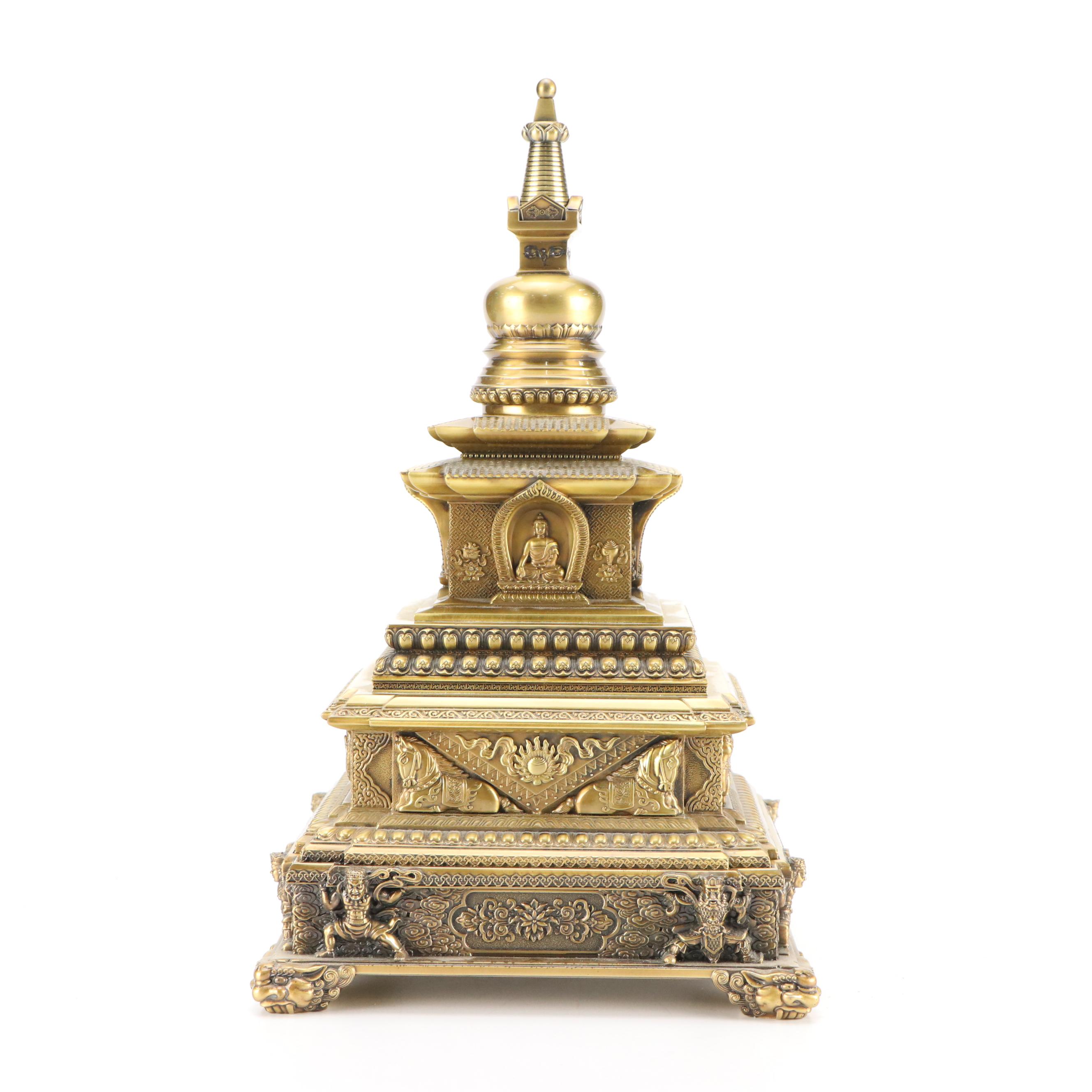 Buddhist Brass Stupa Statue
