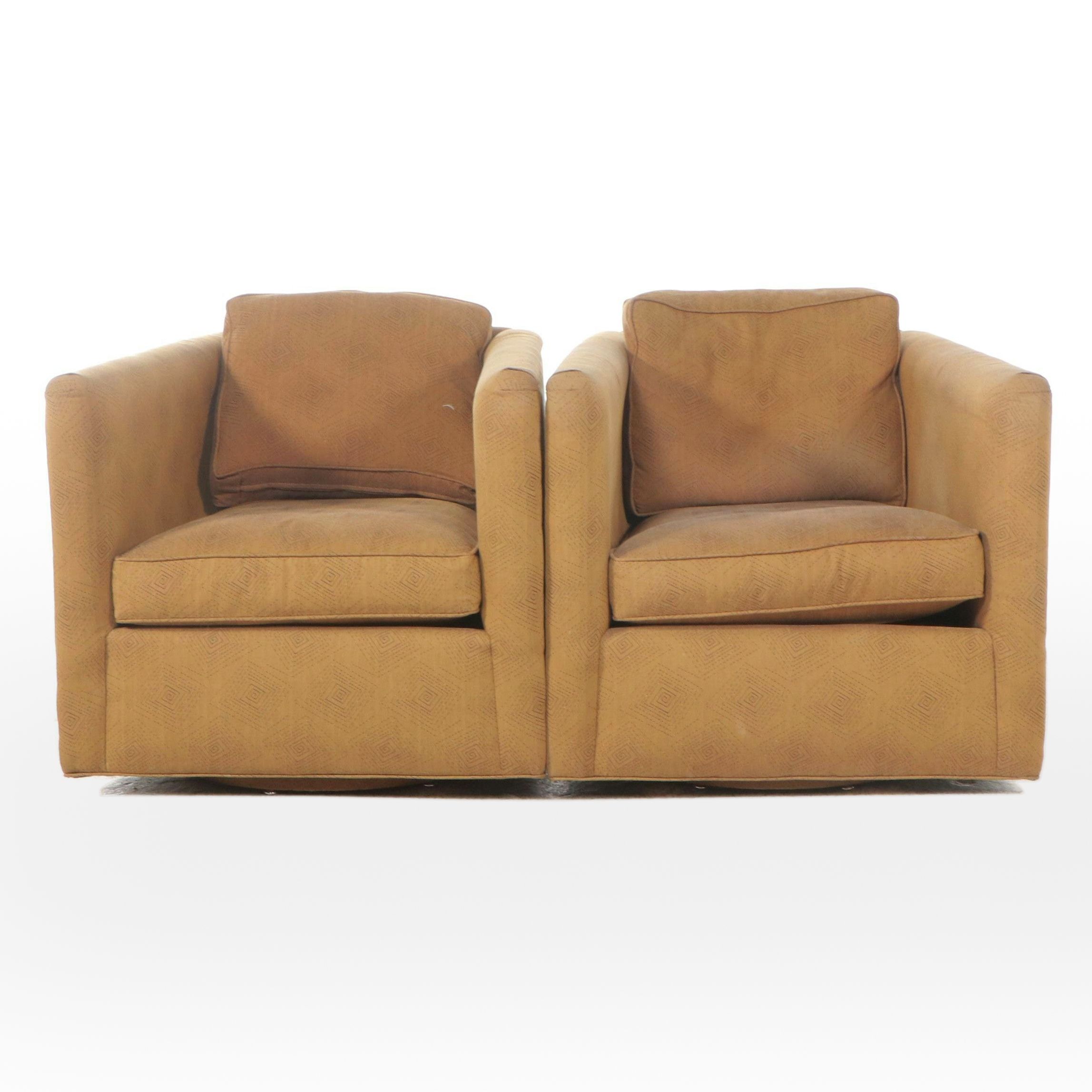 Pair of Thayer Coggin Upholstered Swivel Lounge Chairs, Mid to Late 20th Century