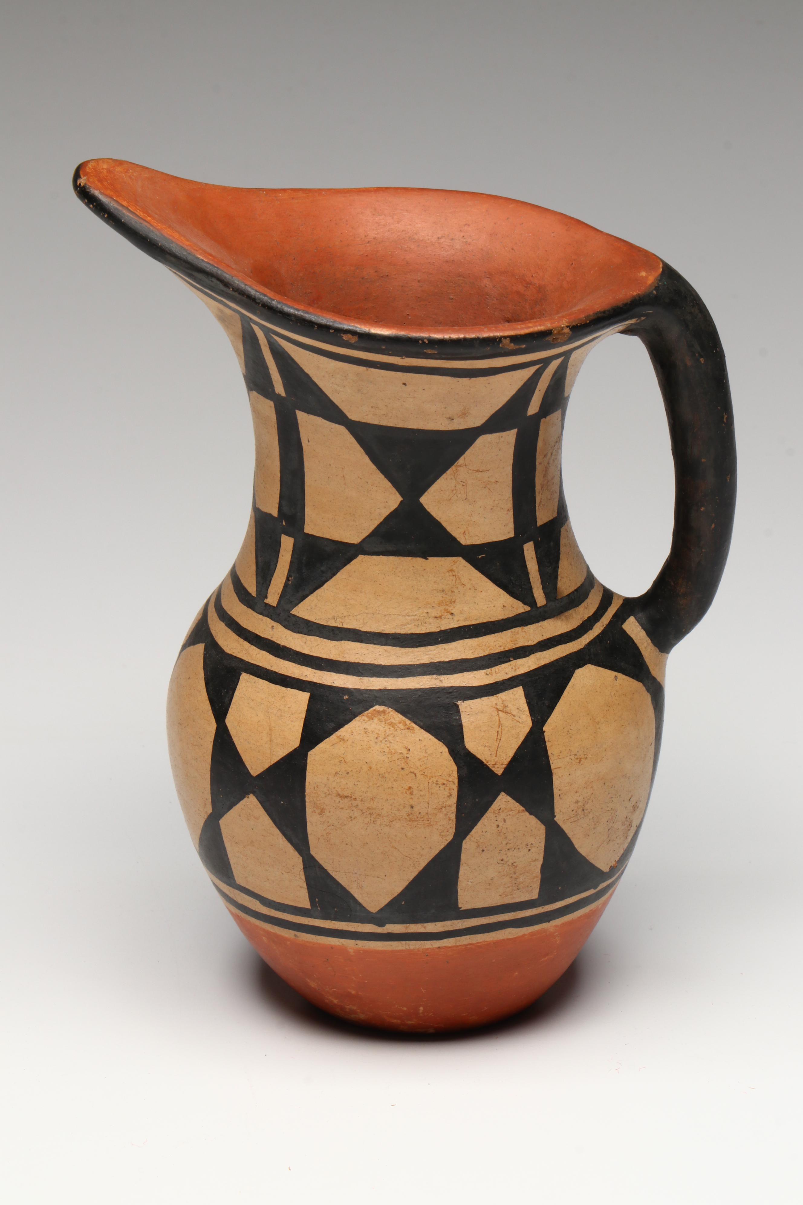 Indigenous Southwestern Pueblo Polychrome Pottery Pitcher and Canteen