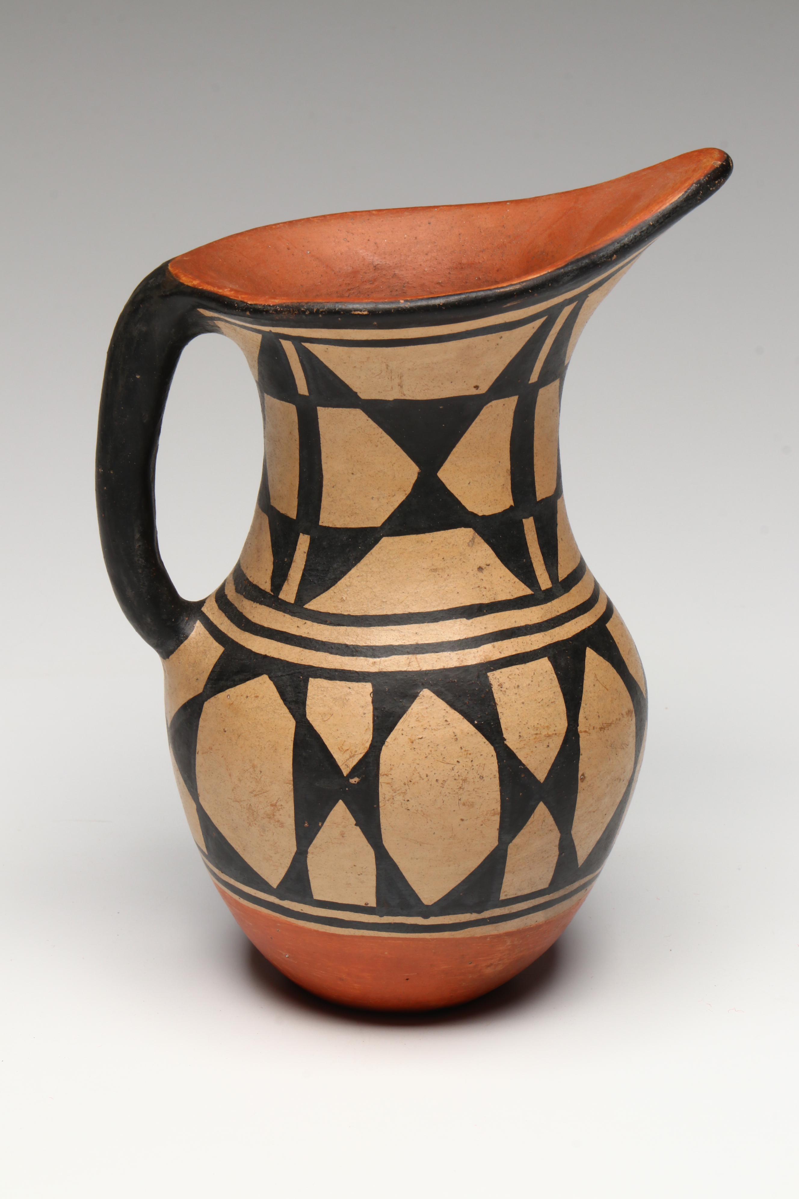 Indigenous Southwestern Pueblo Polychrome Pottery Pitcher and Canteen