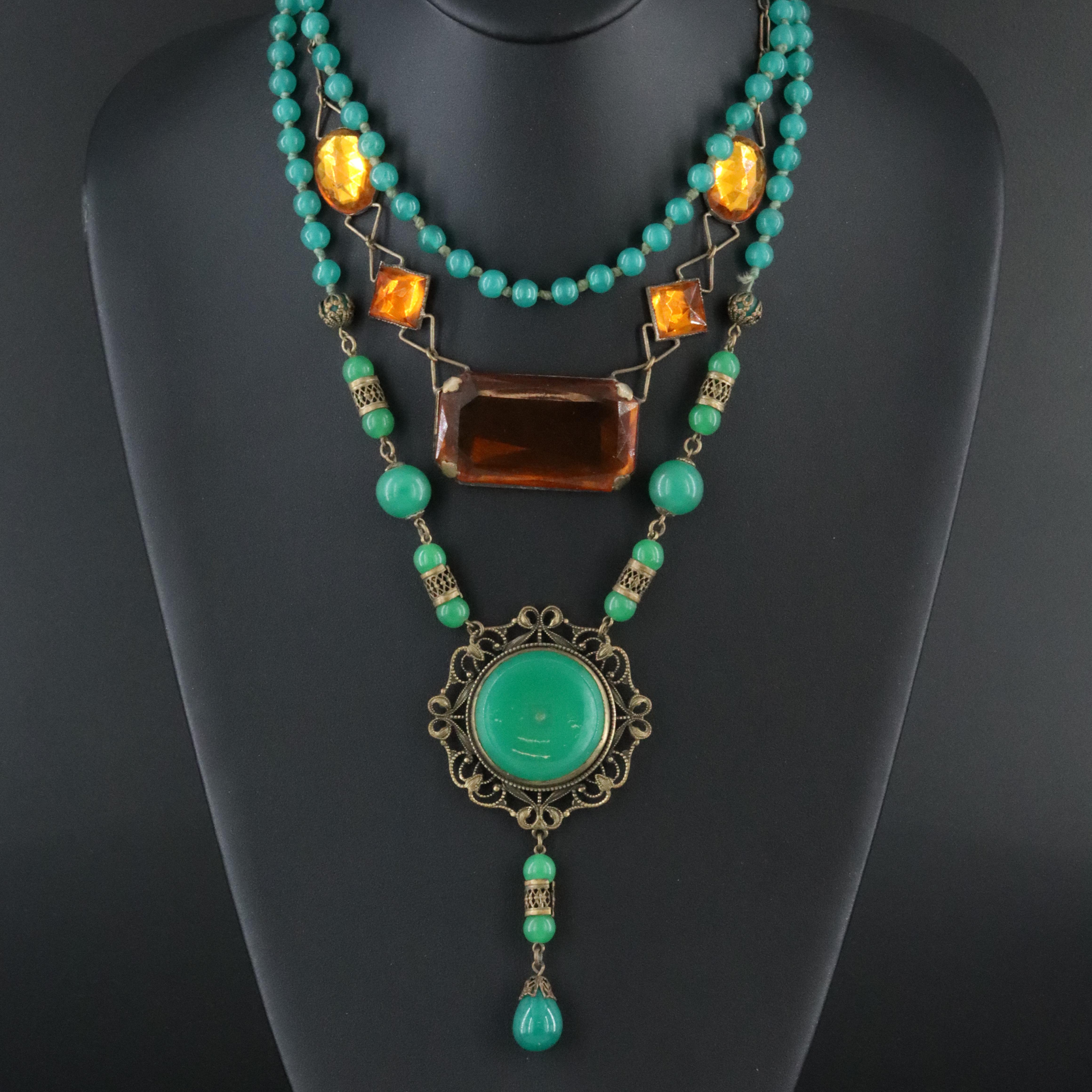 1930s Amber Glass and 1930s Deco Necklace