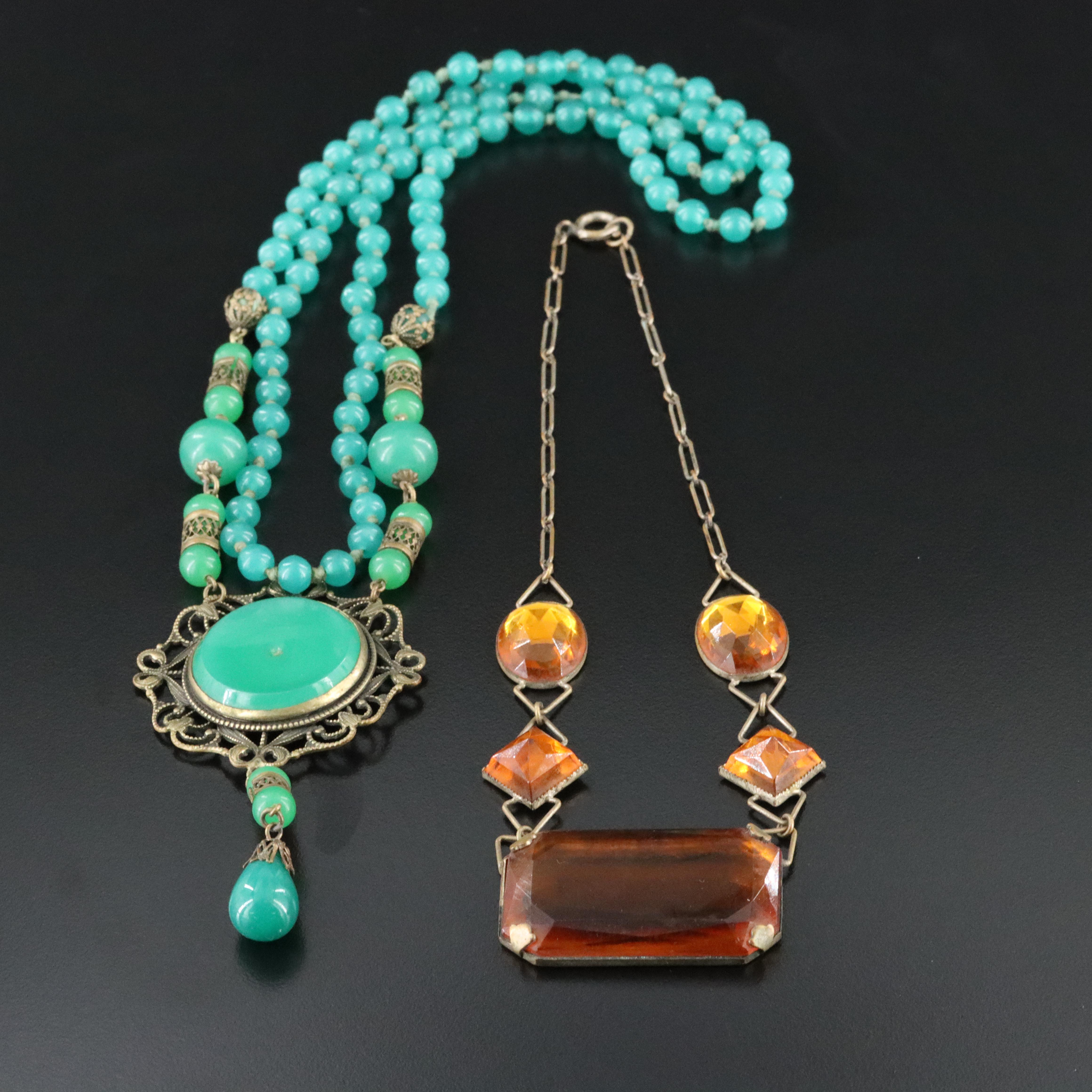 1930s Amber Glass and 1930s Deco Necklace
