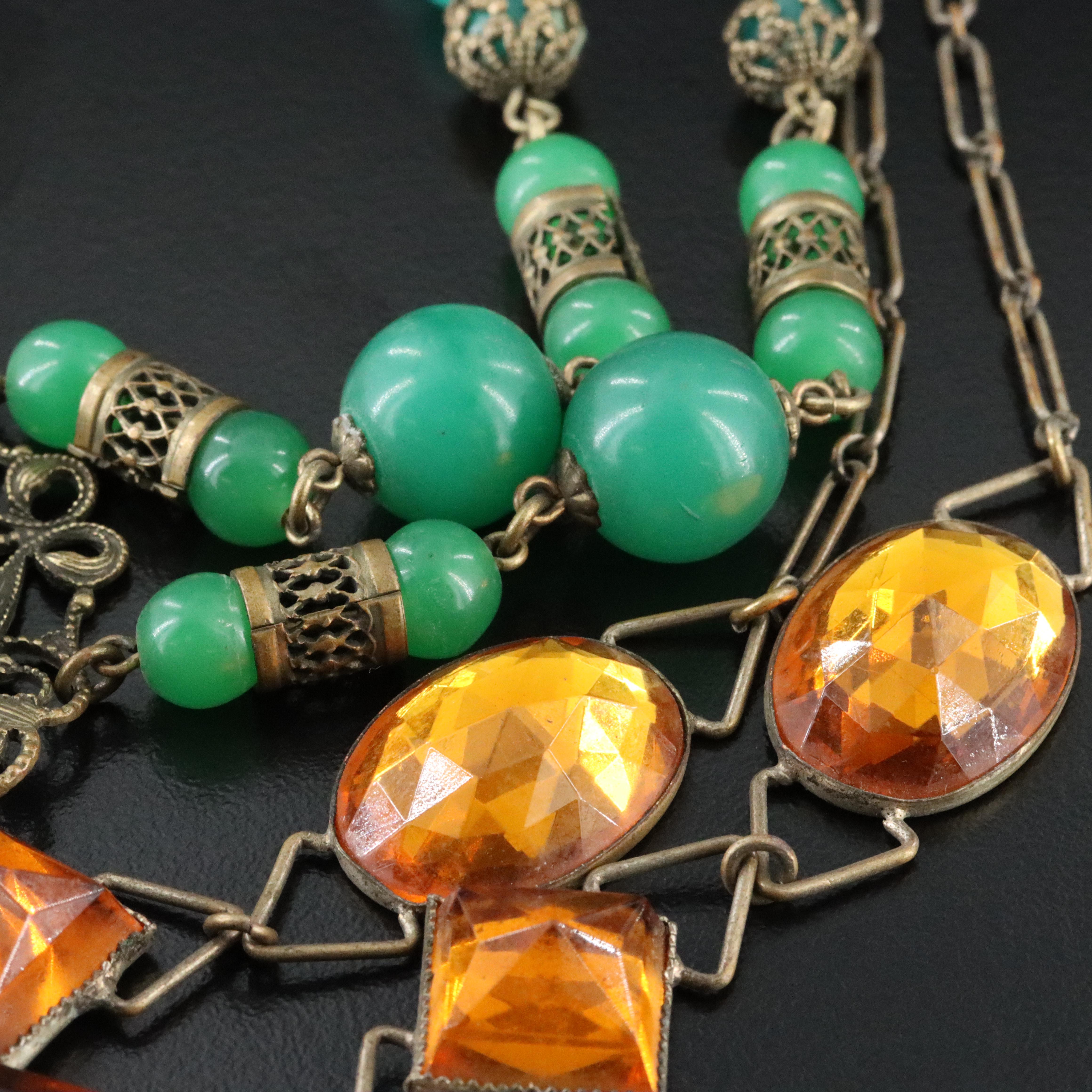1930s Amber Glass and 1930s Deco Necklace
