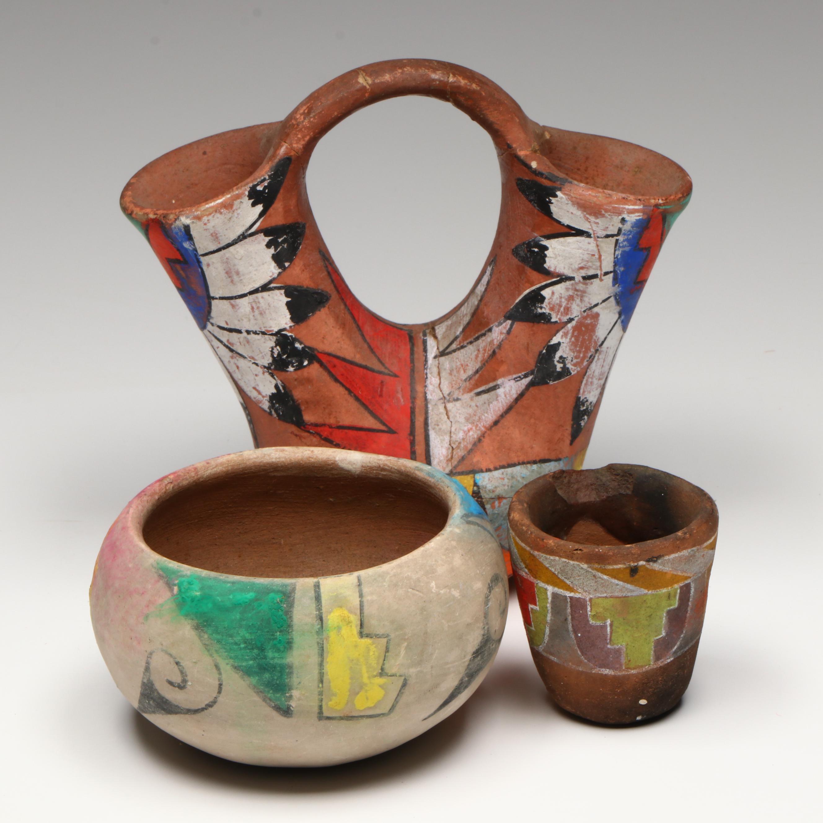 Indigenous Southwestern Pueblo Pottery, Includes a San Juan Pueblo Wedding Vase