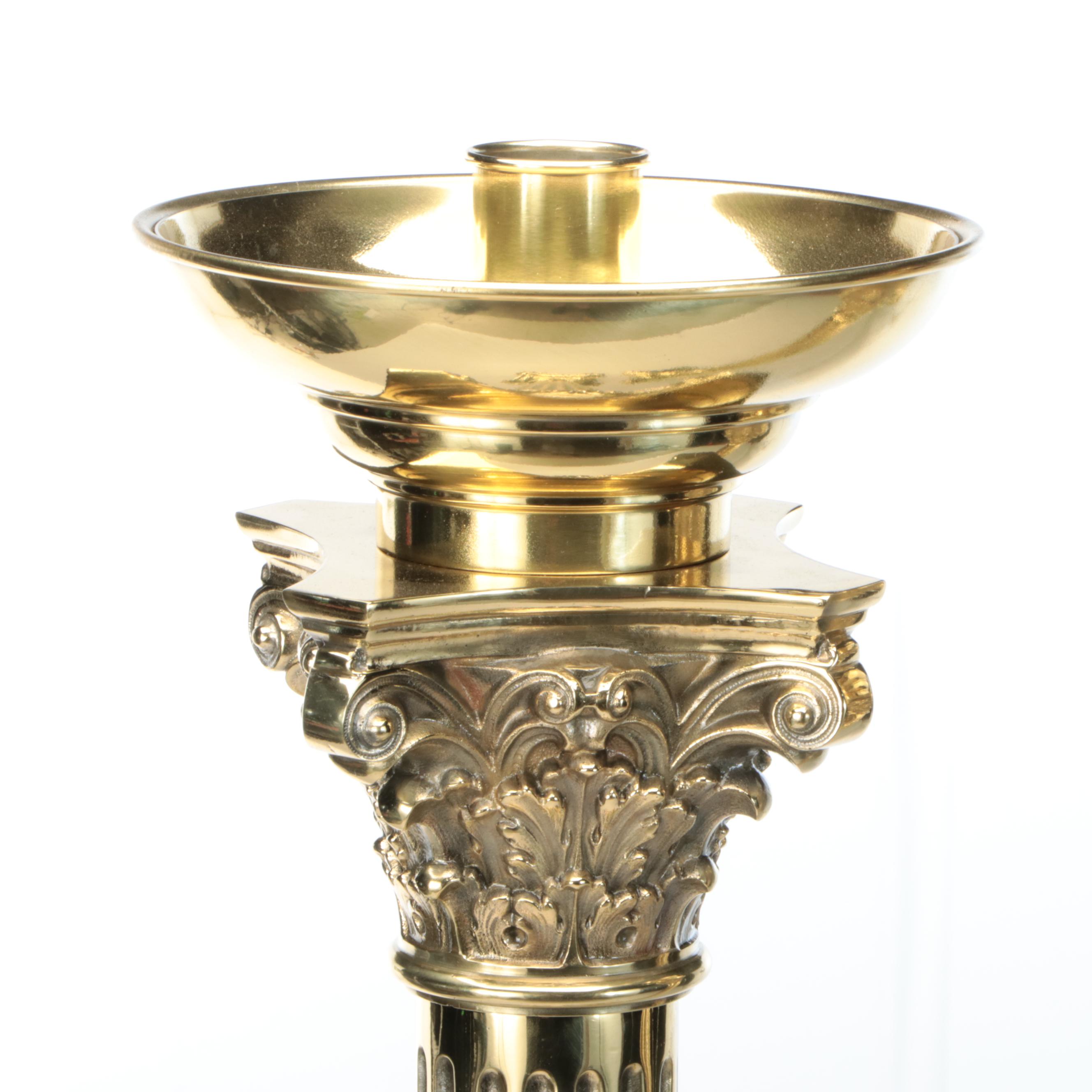 Corinthian Column Brass Altar Floor Candlesticks