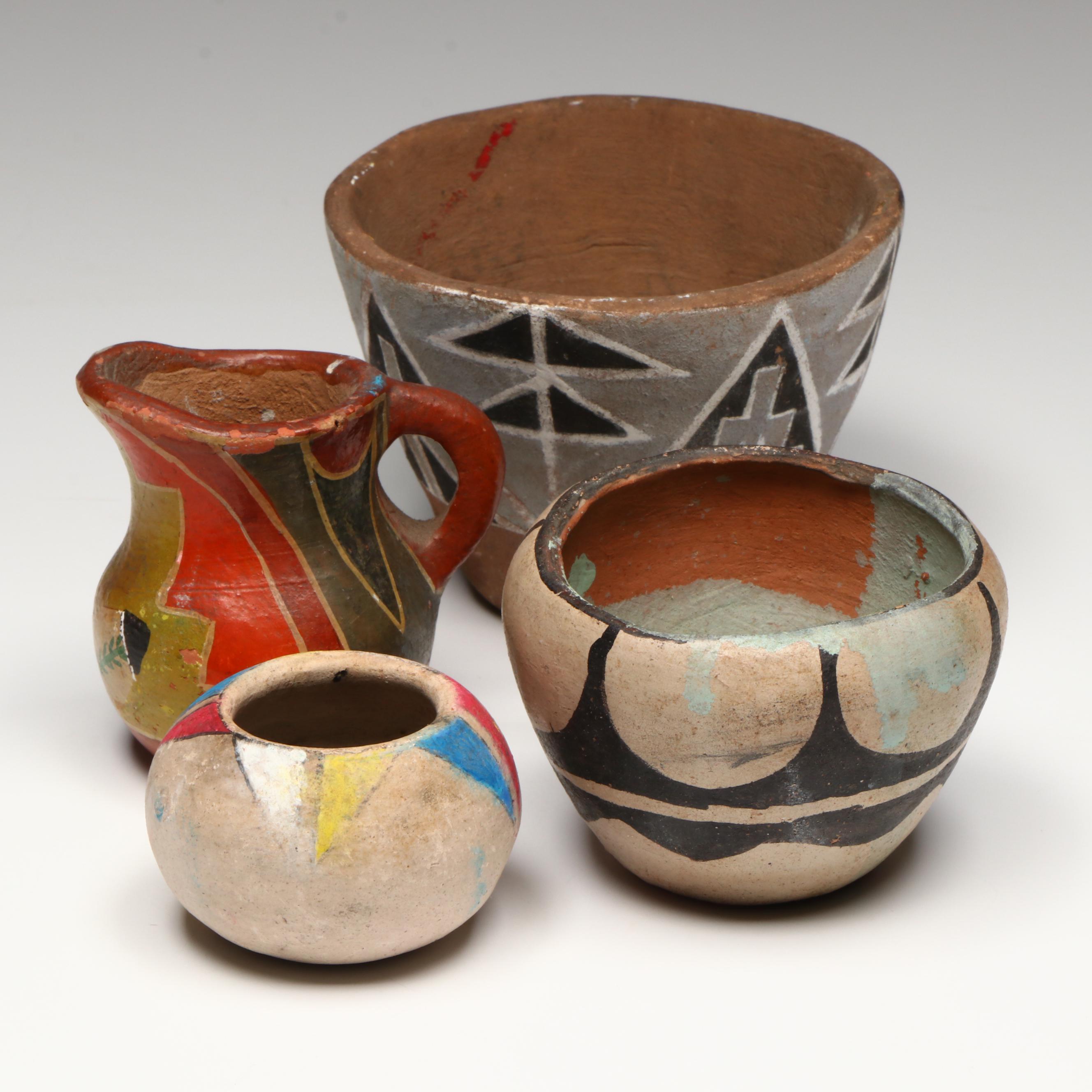 Four Indigenous Southwestern Pueblo Pottery Forms, Mid-20th Century