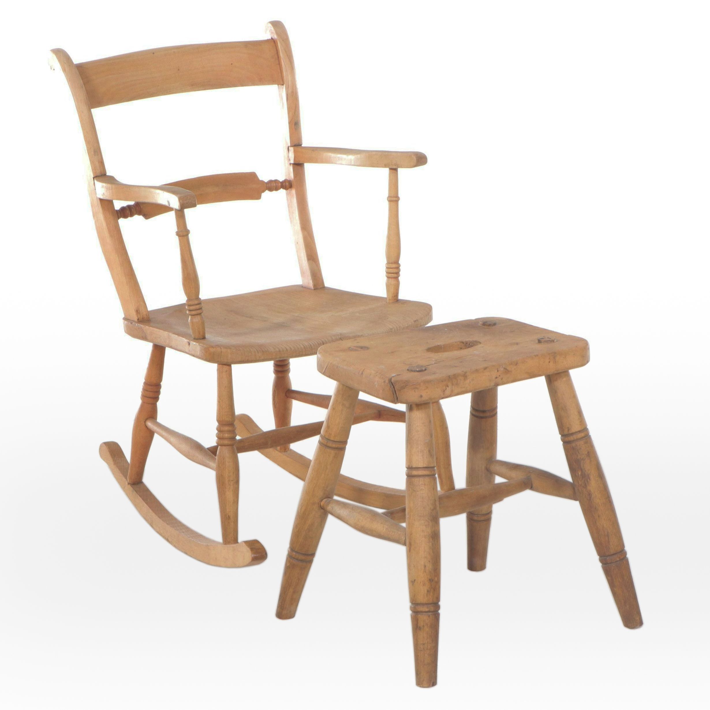 Primitive Style Pine Rocking Chair with Accent Table