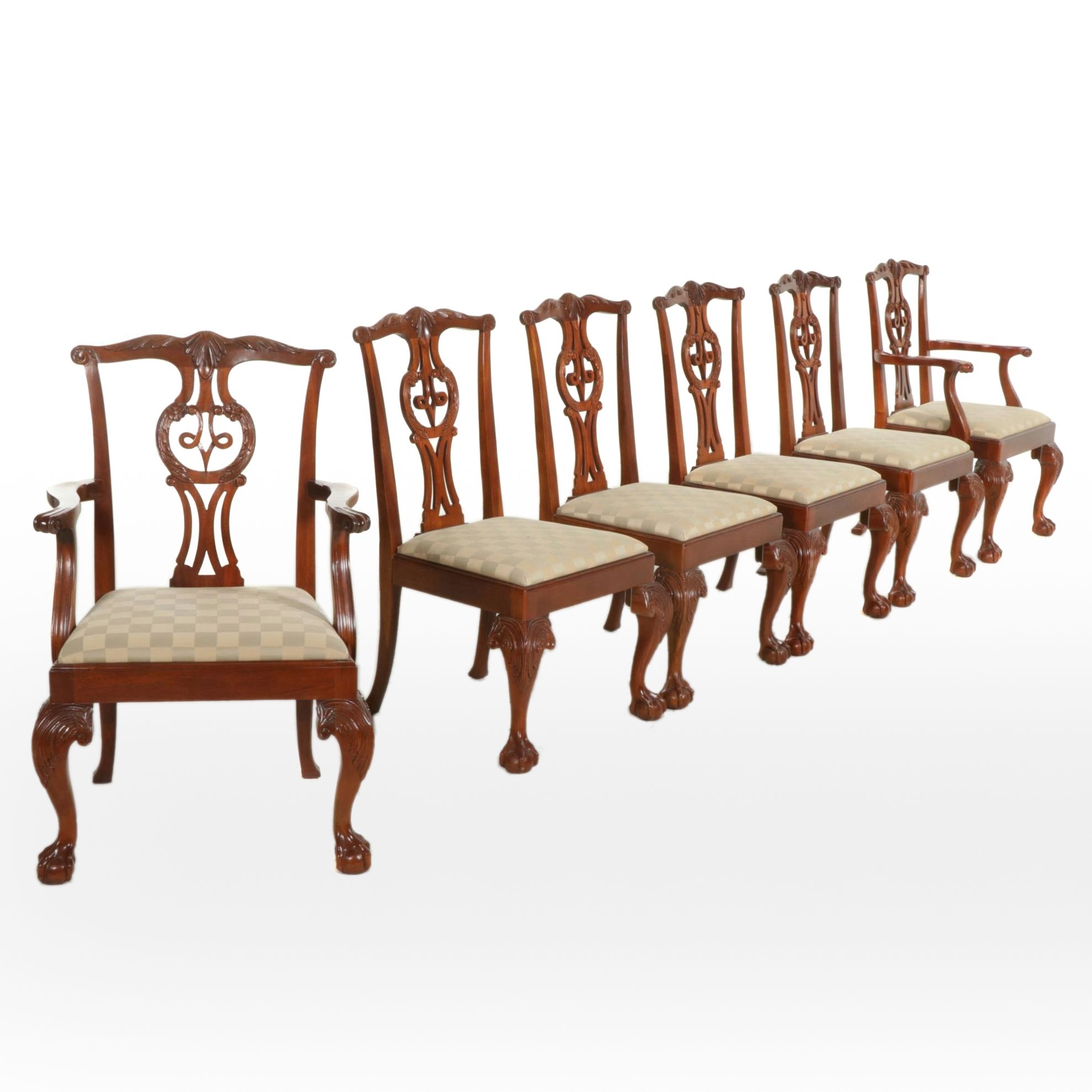 Baker Furniture Chippendale Style Mahogany Dining Chairs, Set of Six