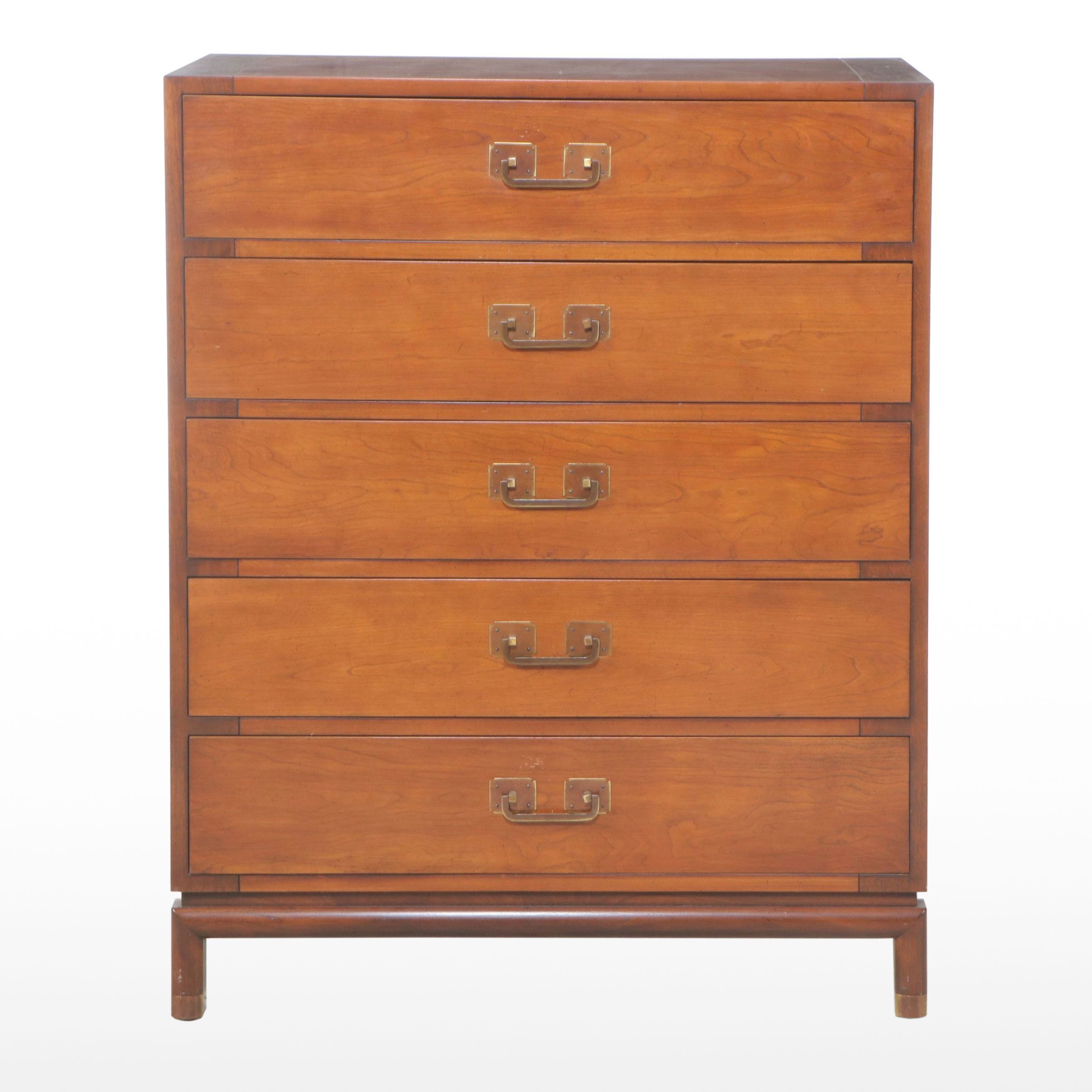Johnson Furniture Co. Campaign Style Walnut Tall Chest of Drawers