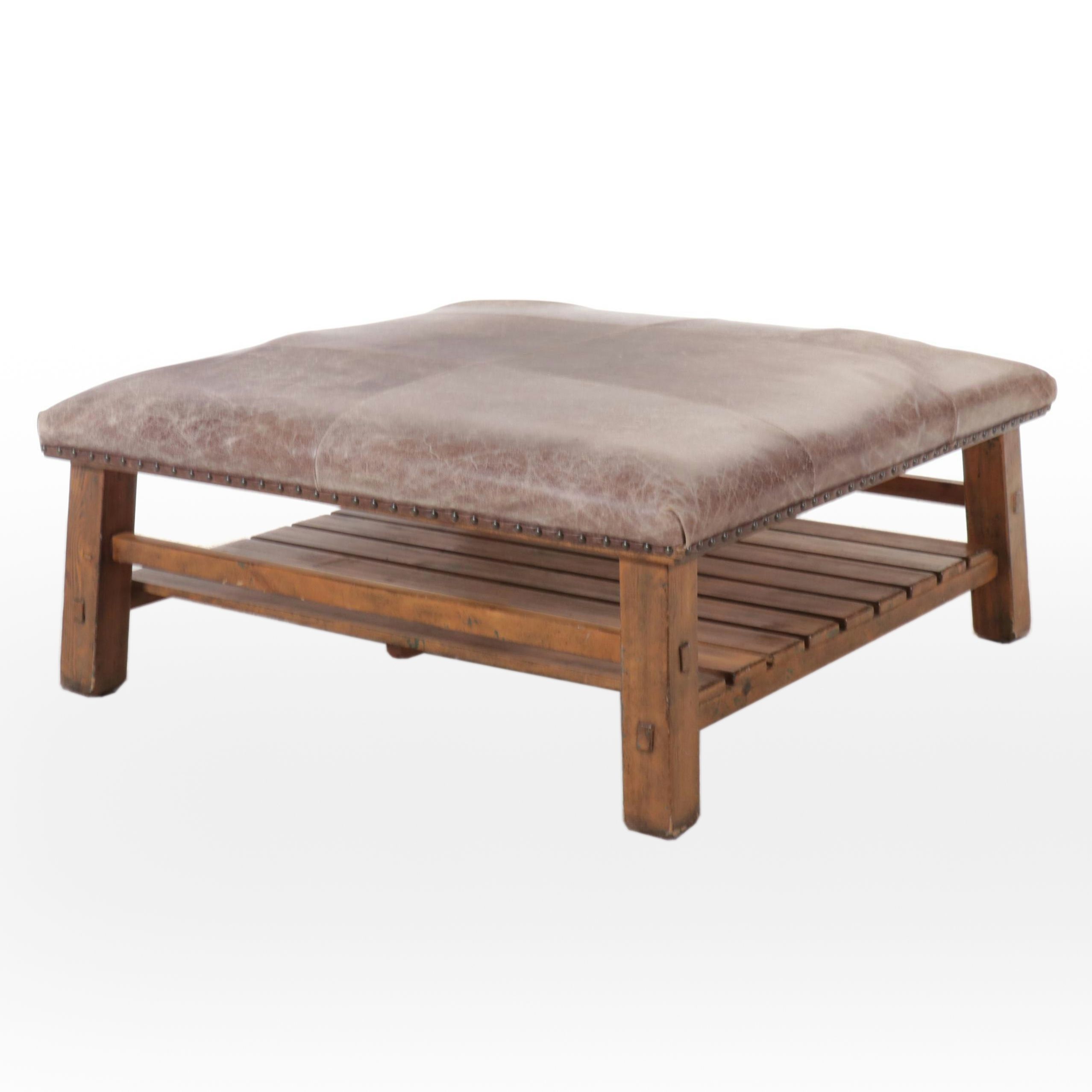 Pottery Barn Contemporary "Caden" Leather Ottoman, 2013