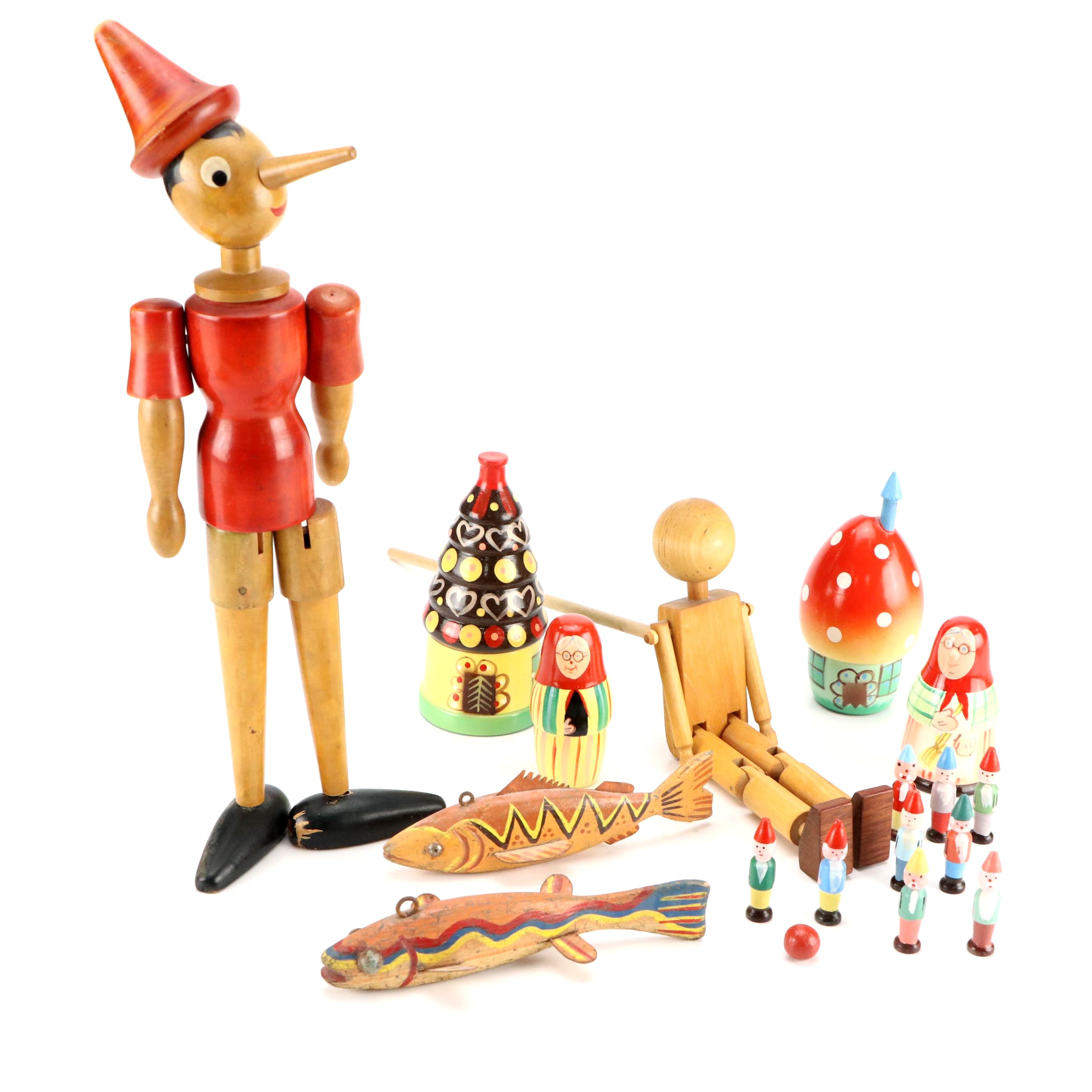 Polish Gnome Bowling Nesting Dolls with More Folk Art Wood Toys