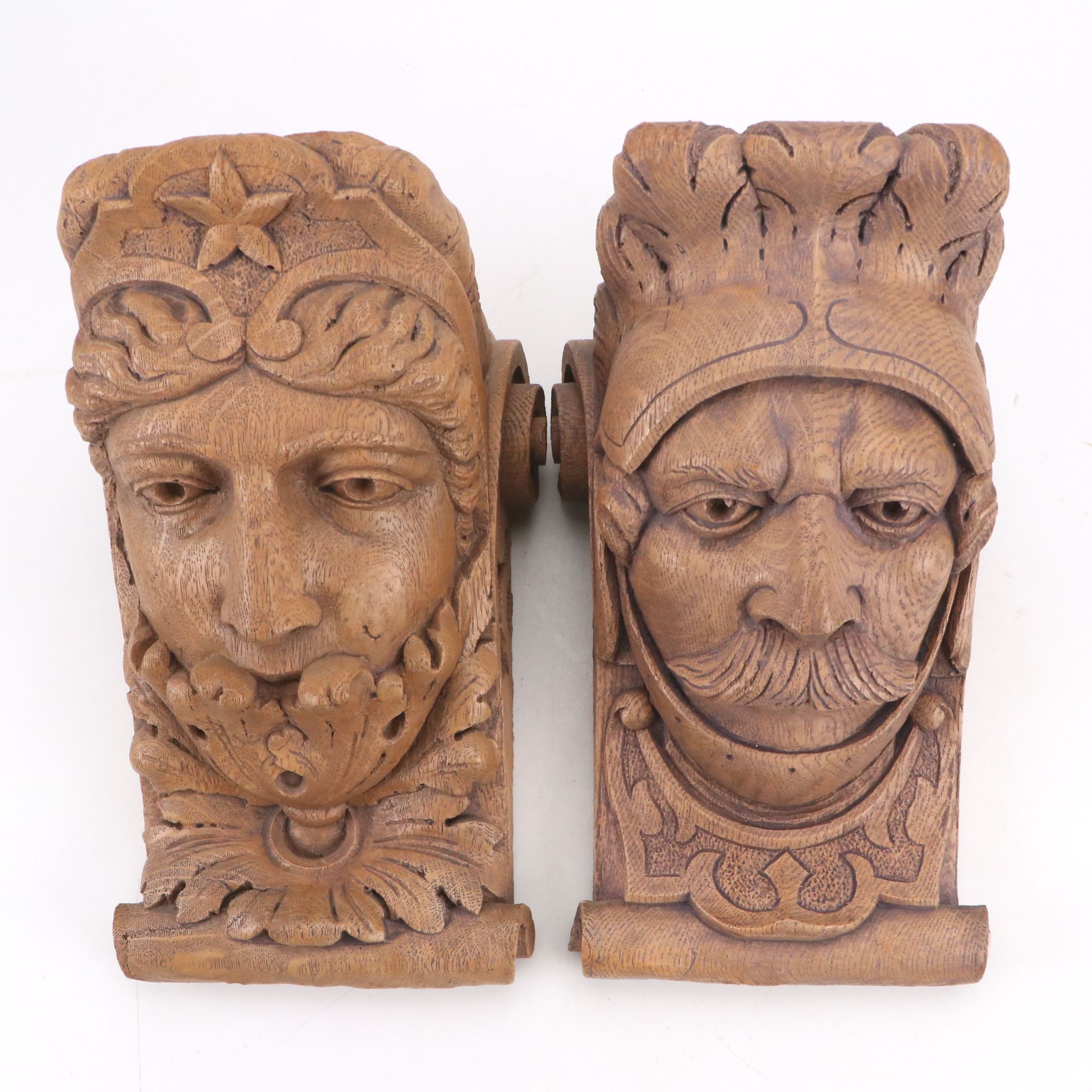 Wood Grain Finish Plaster Star Lady and Knight Corbels