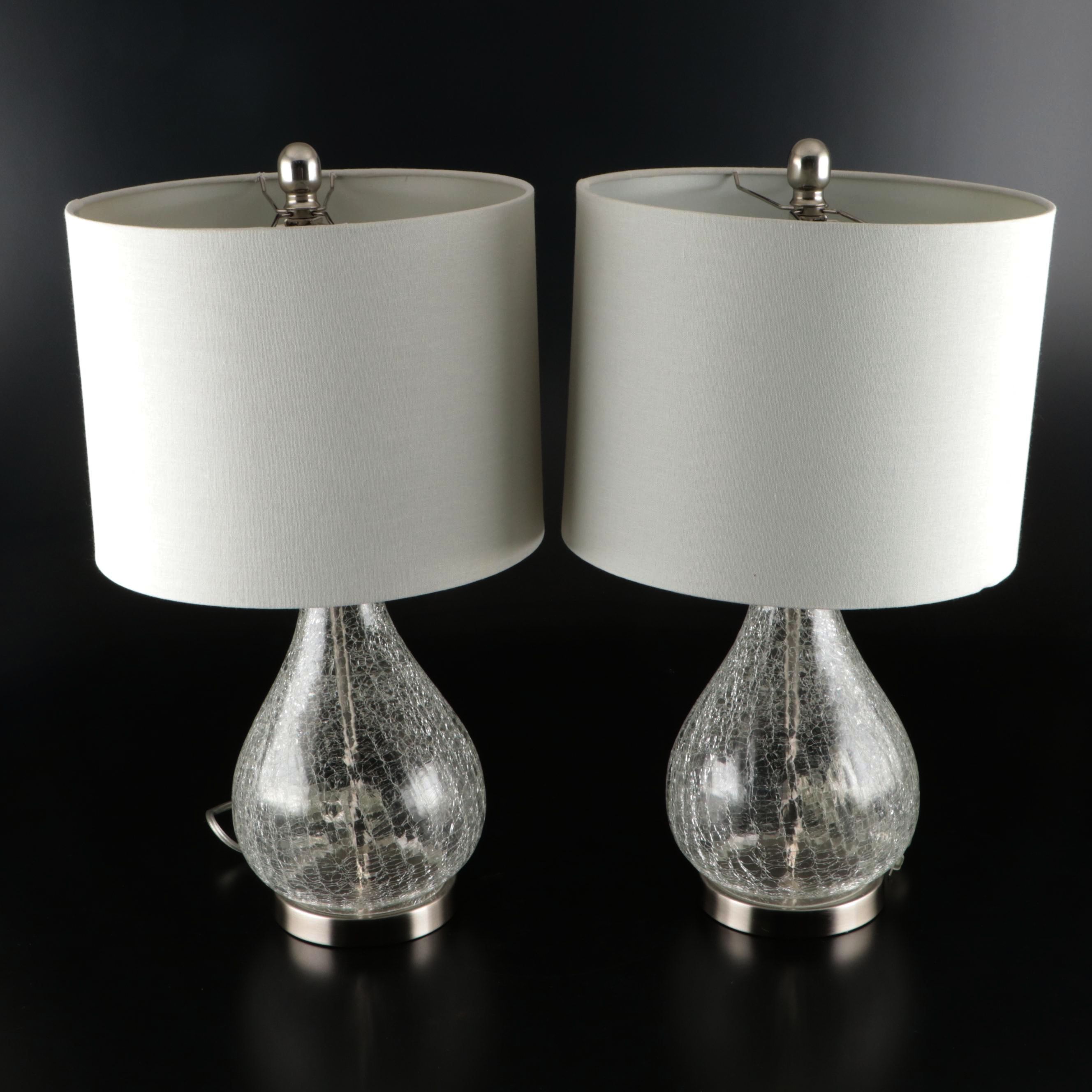 Crackle Glass Table Lamps with Linen Drum Shades