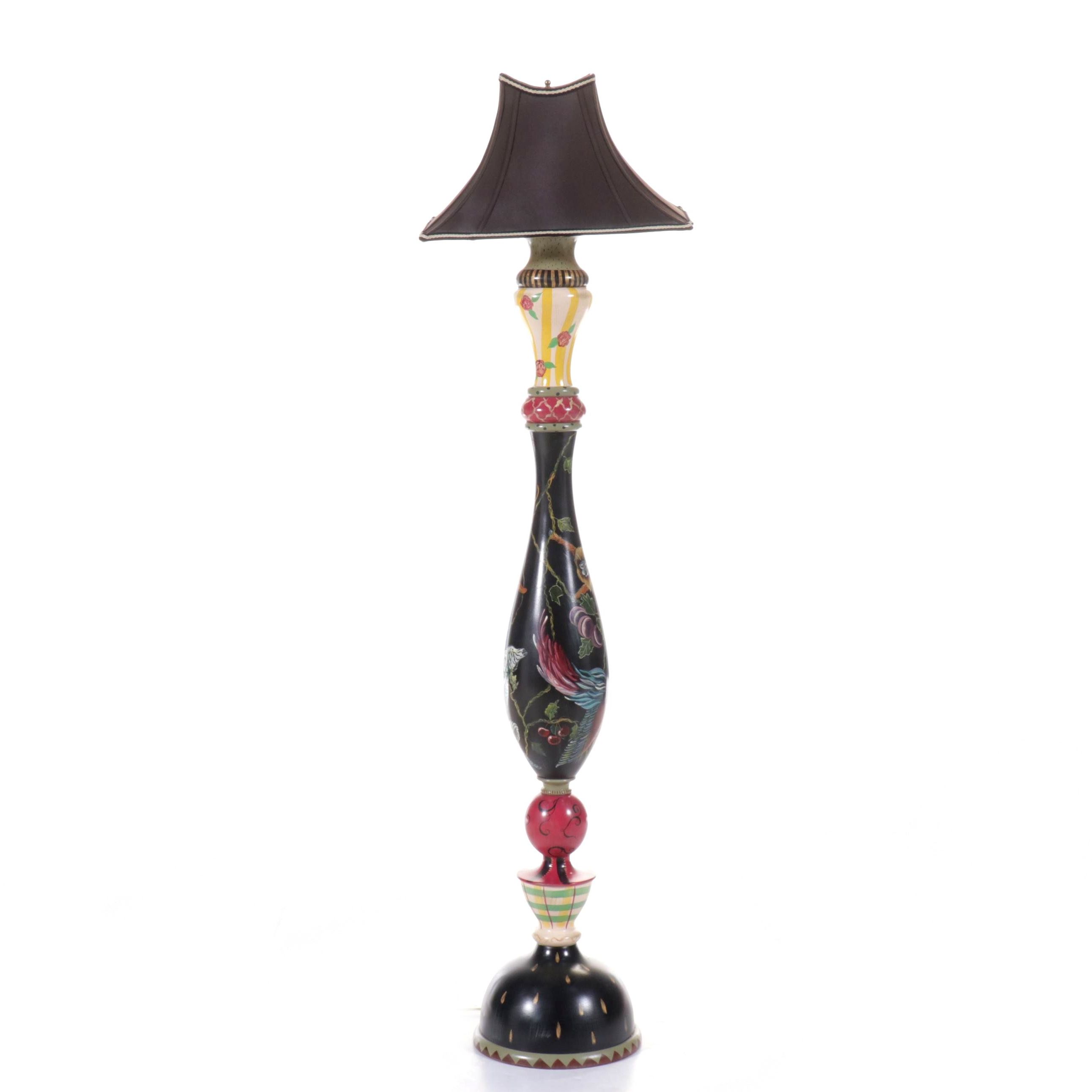 Stonehouse Farm Goods Hand-Painted Floor Lamp with Fancy Bell Silk Shade