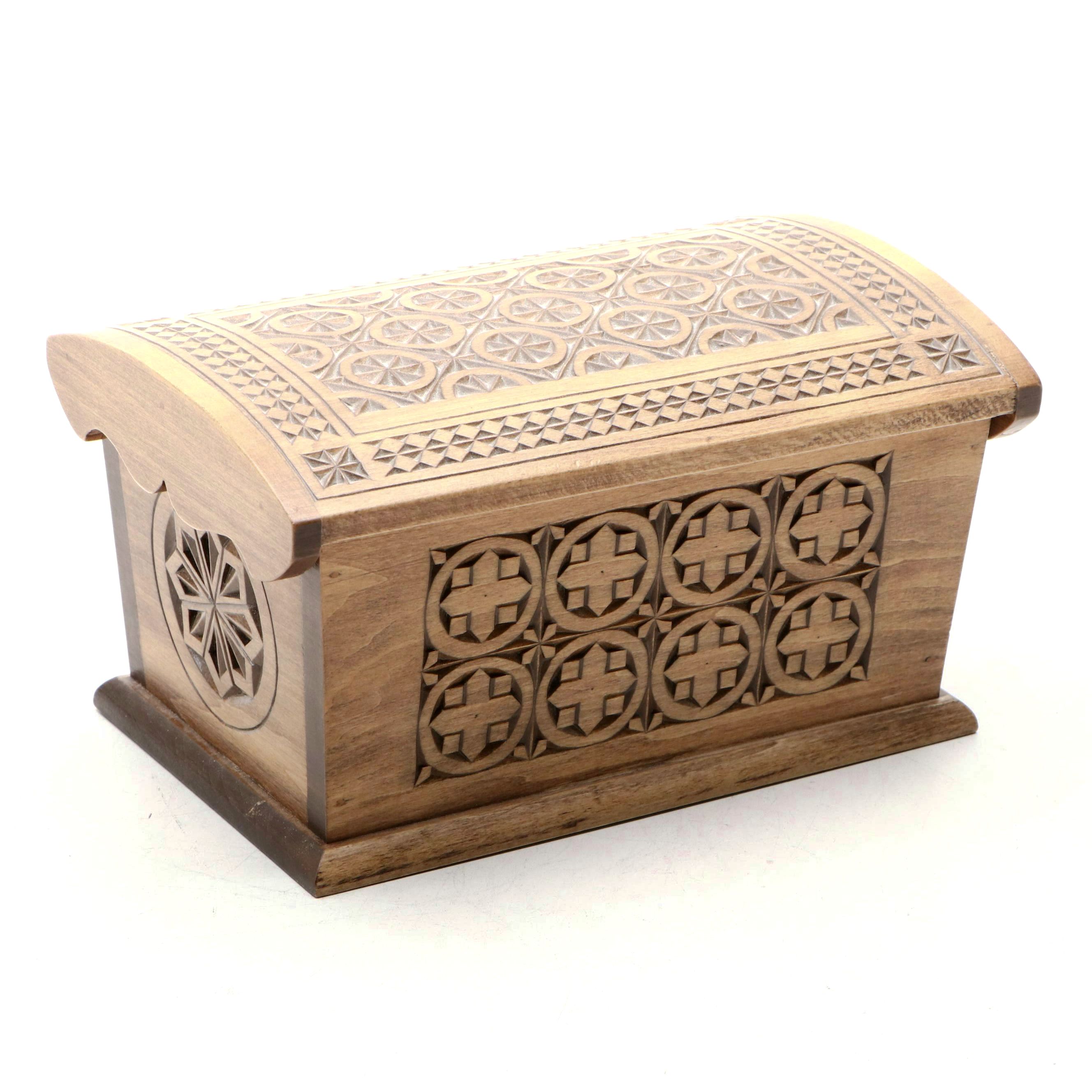 Carved Wood Decorative Box Signed "W. Grittner, 1991"