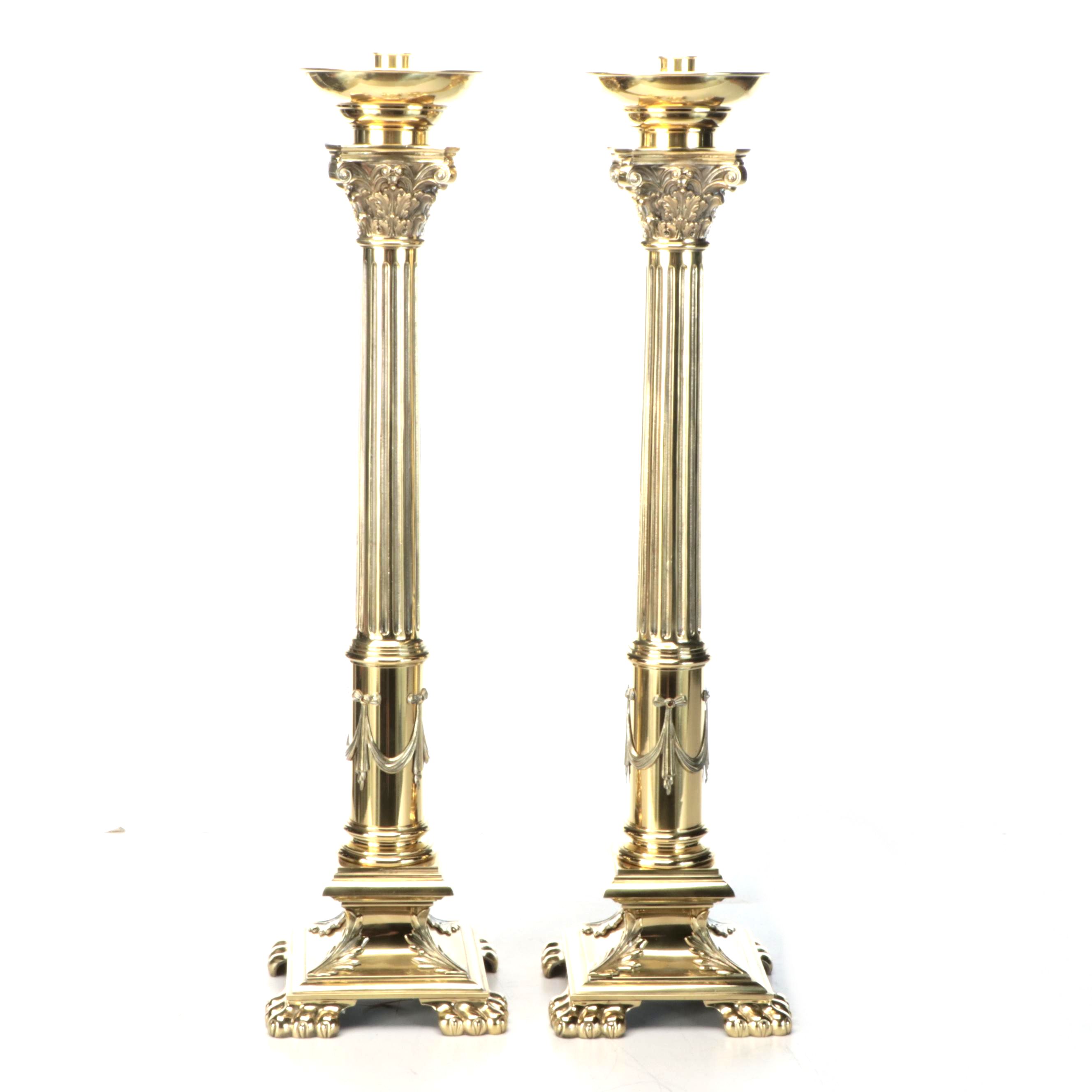 Corinthian Column Brass Altar Floor Candlesticks