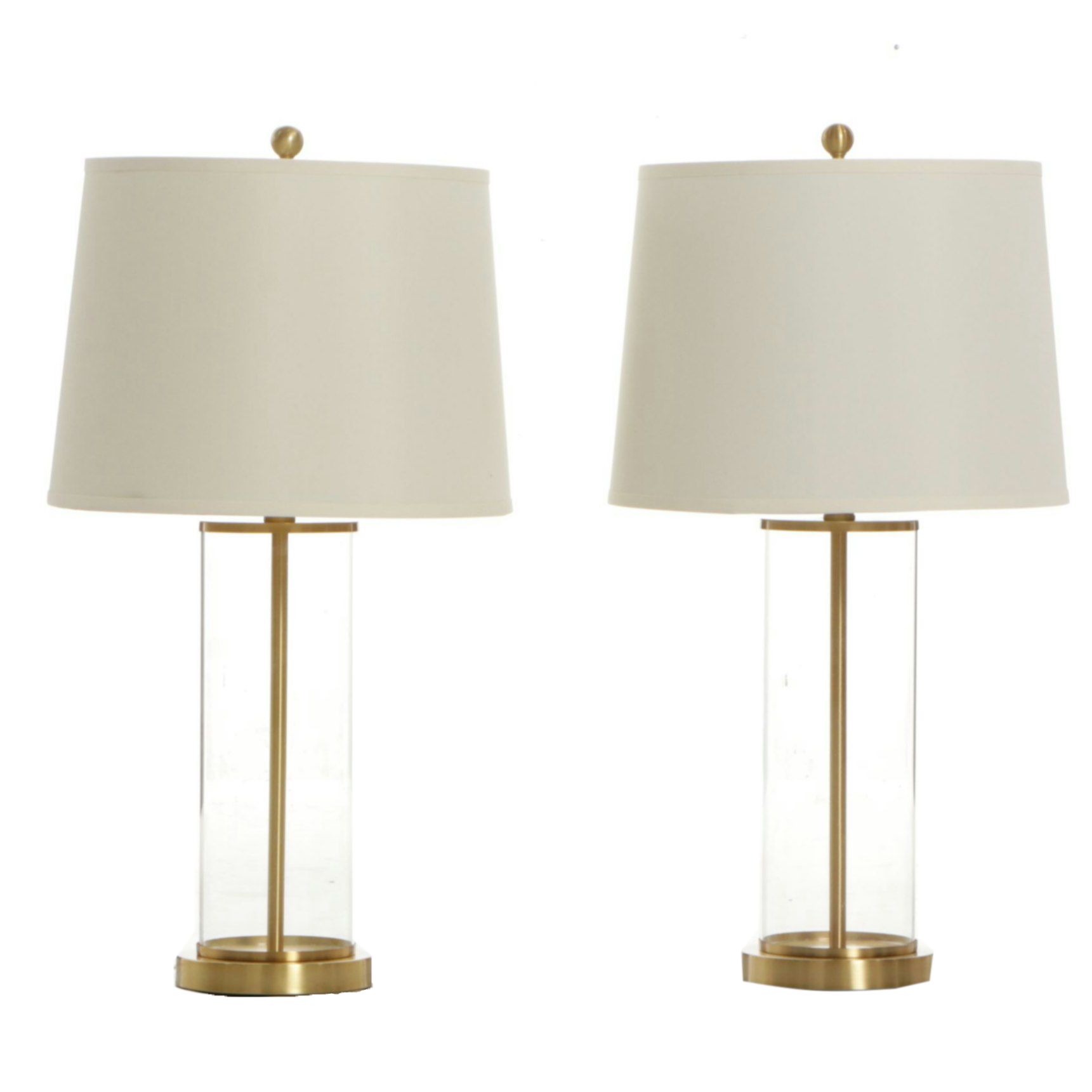 Ralph Lauren Glass and Brass Cylinder Table Lamps
