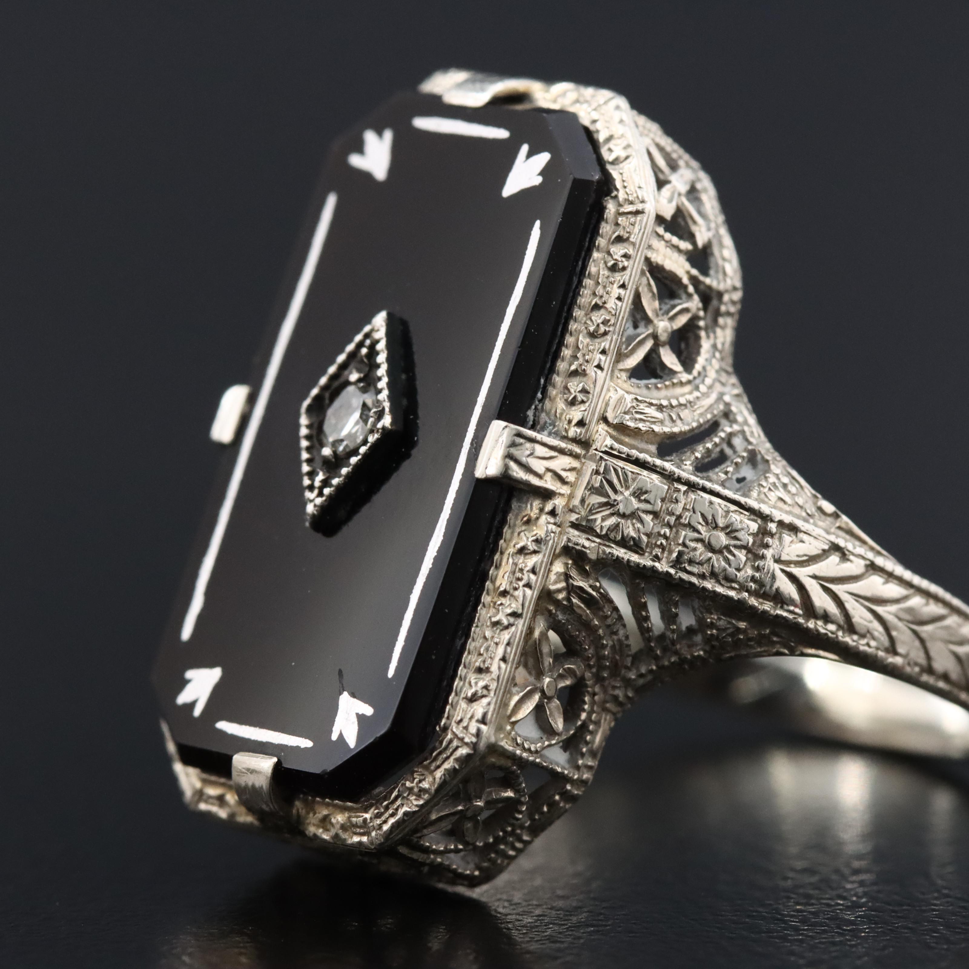 Vintage 14K Black Onyx and Diamond Ring