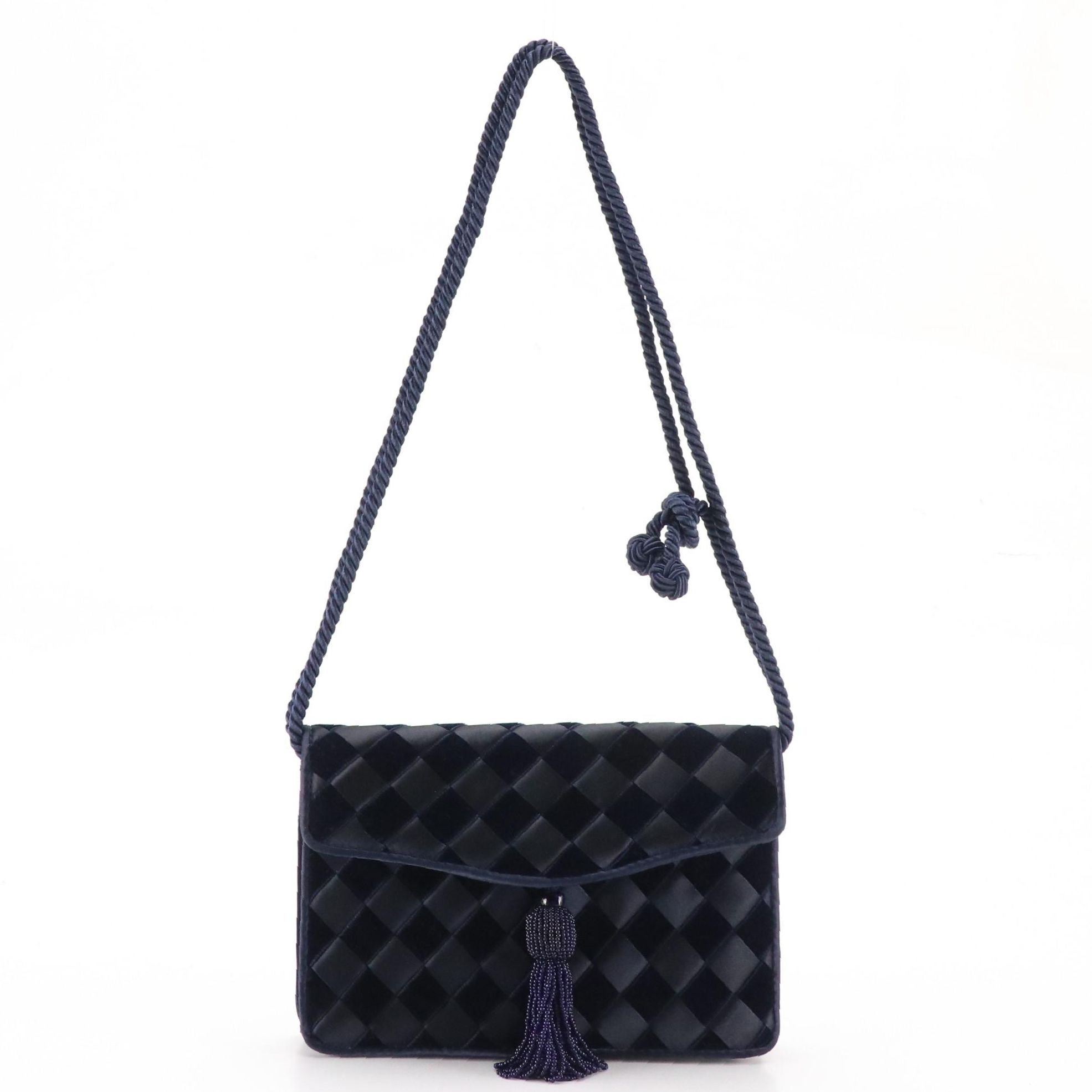 Bottega Veneta Vintage Navy Woven Suede and Silk Clutch Bag