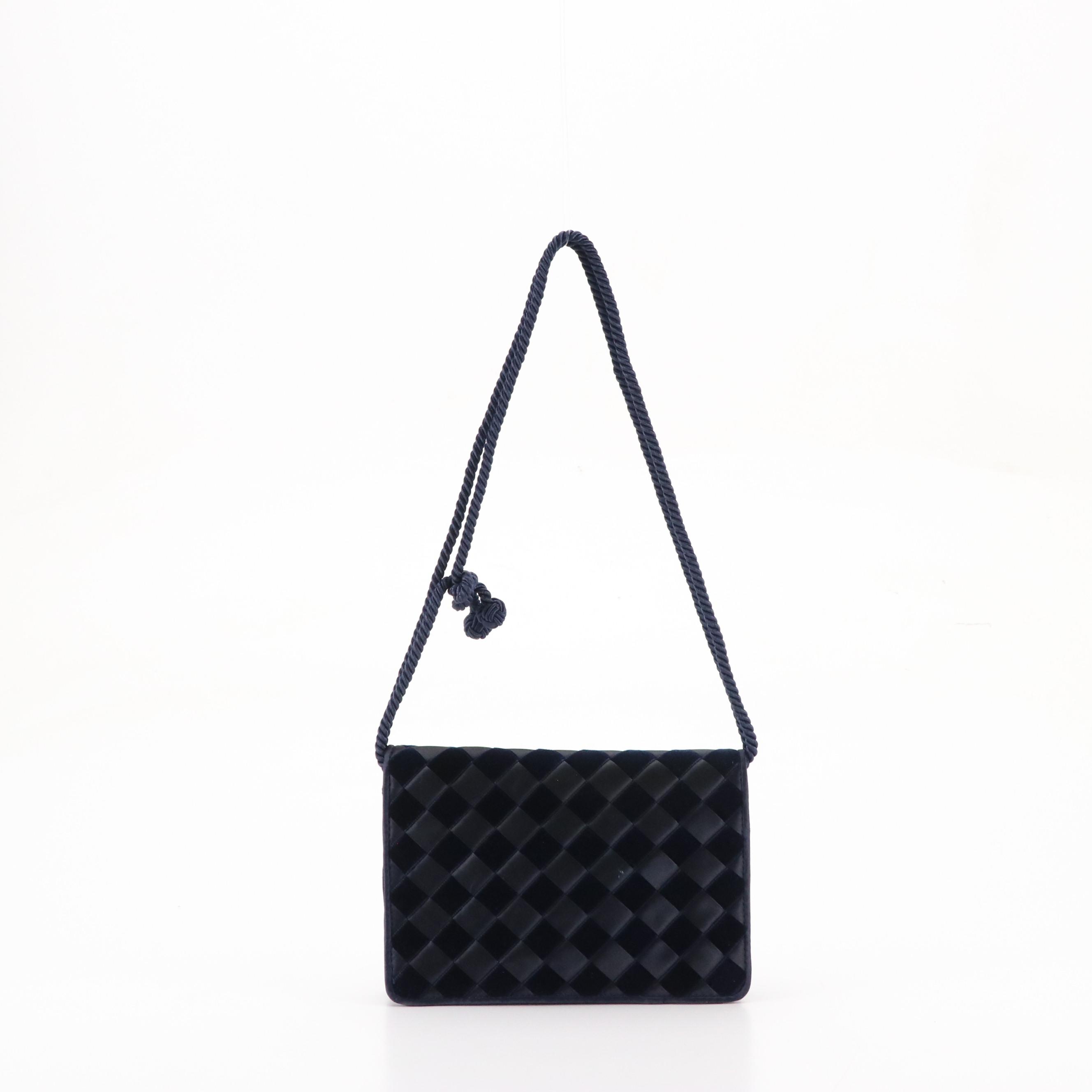 Bottega Veneta Vintage Navy Woven Suede and Silk Clutch Bag