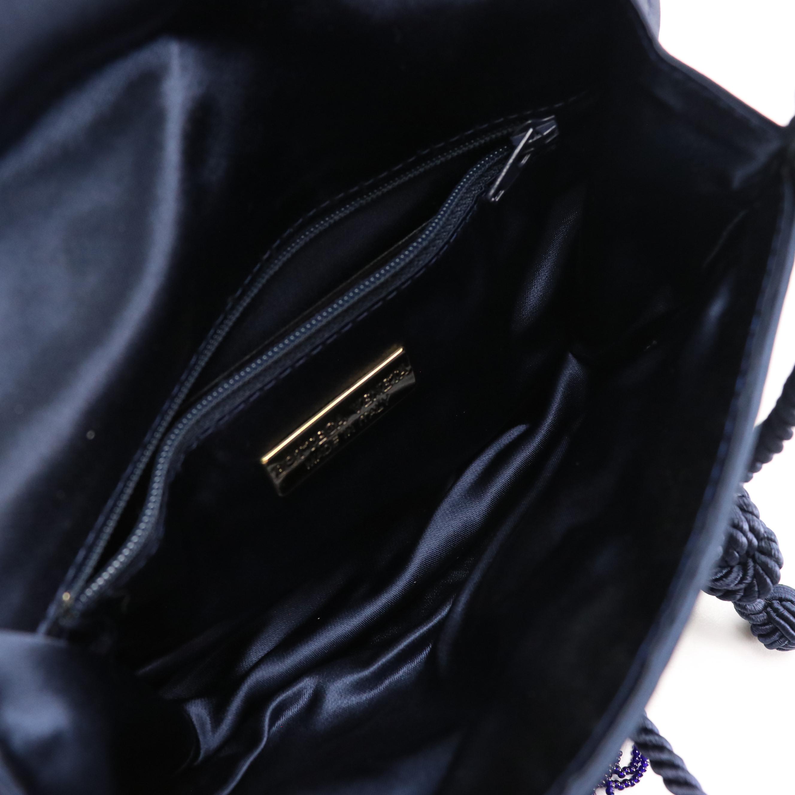 Bottega Veneta Vintage Navy Woven Suede and Silk Clutch Bag