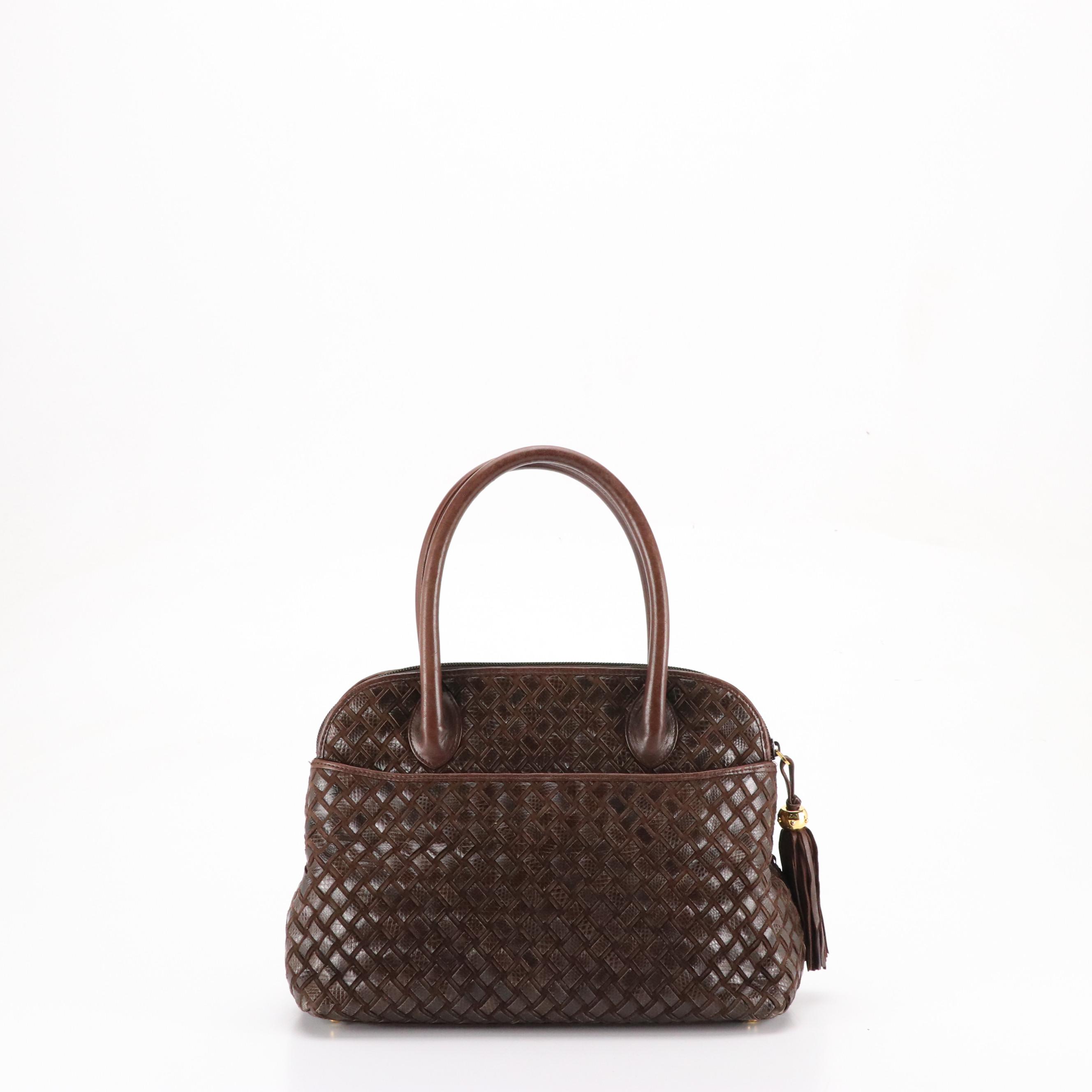 Bally Woven Karung Skin and Leather Top Handle Dome Bag