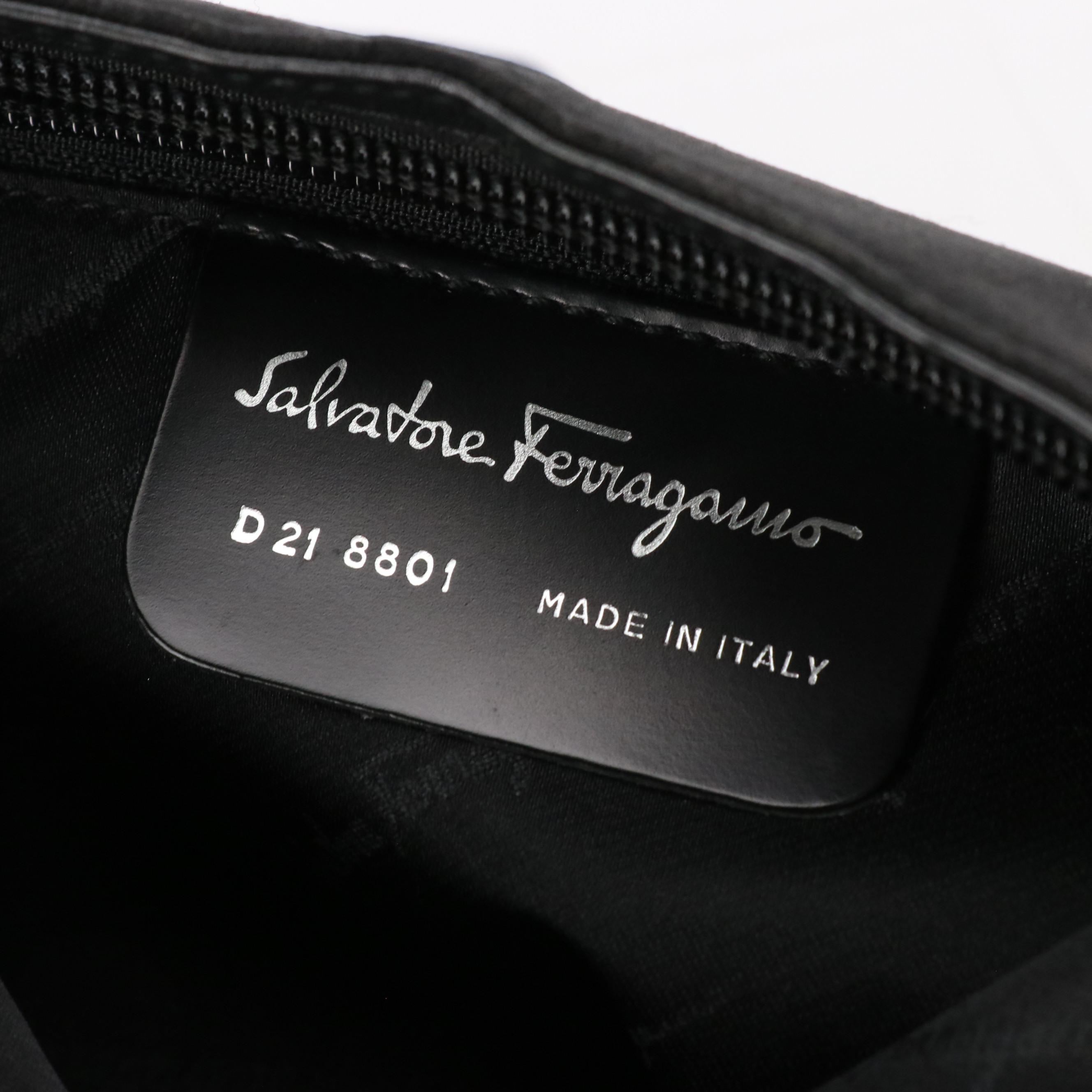 Salvatore Ferragamo Vara Chain Shoulder Bag in Black Nylon Canvas
