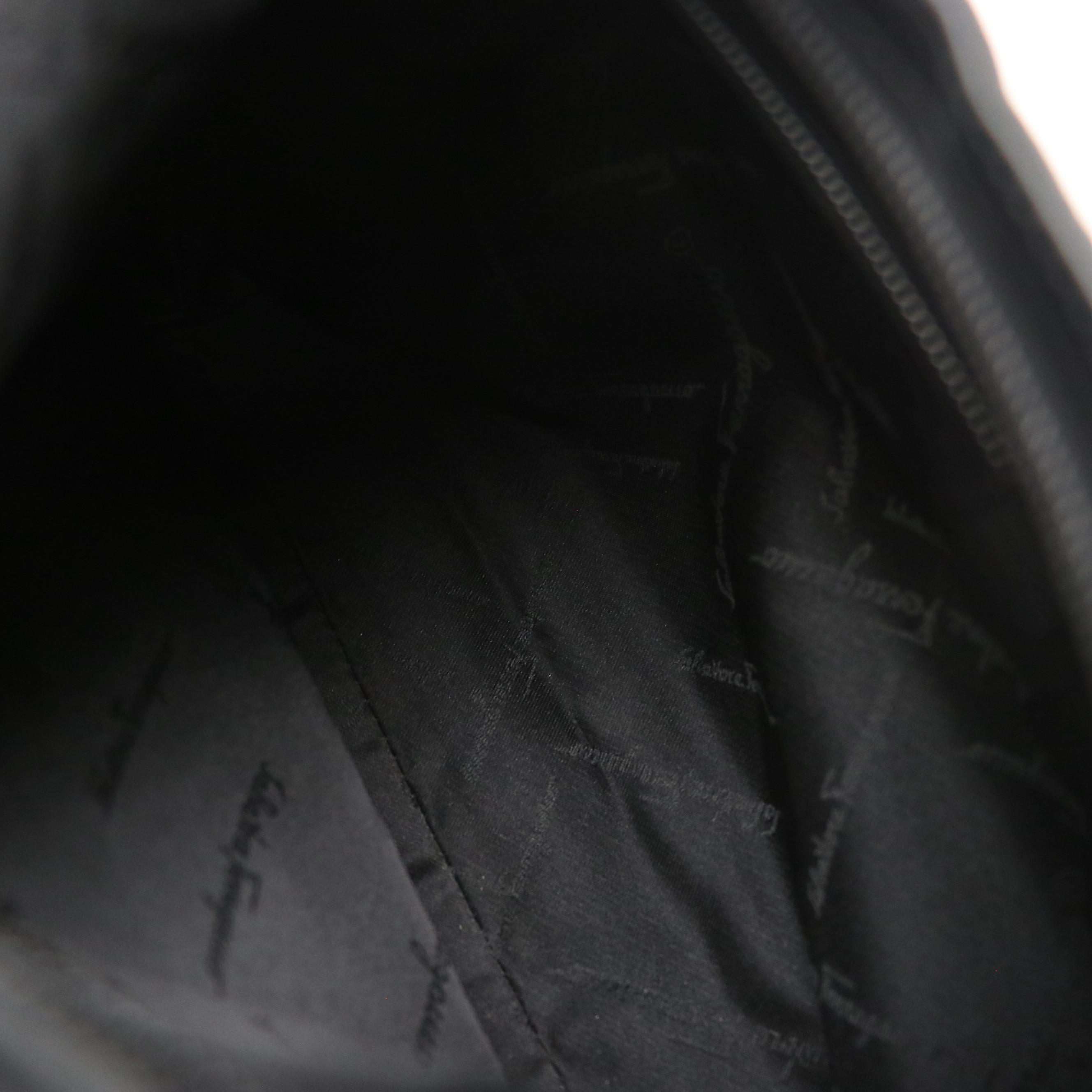 Salvatore Ferragamo Vara Chain Shoulder Bag in Black Nylon Canvas