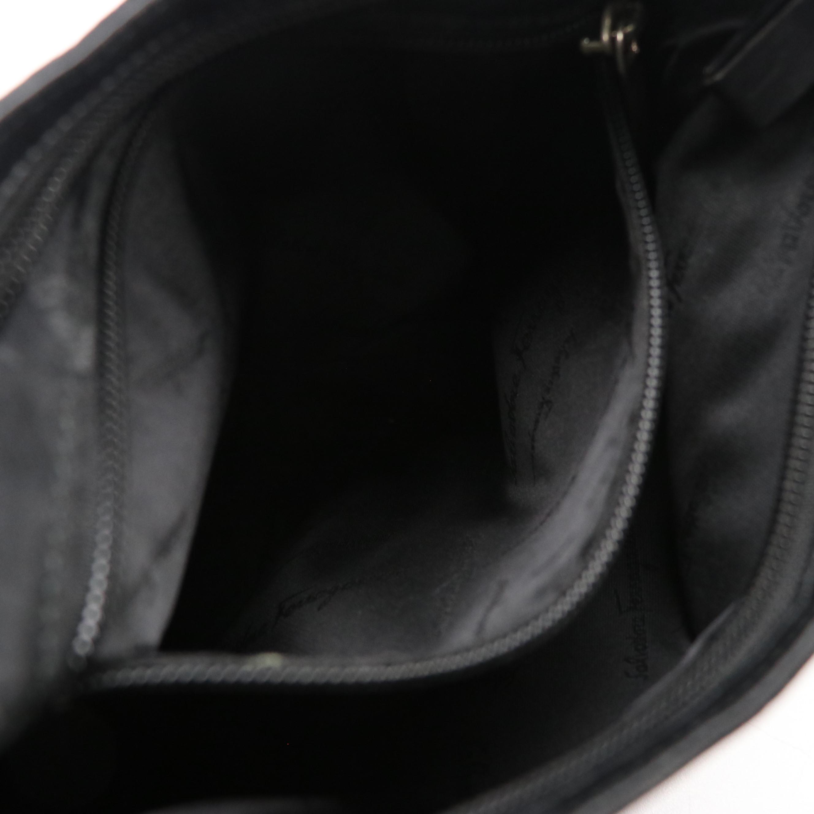 Salvatore Ferragamo Vara Chain Shoulder Bag in Black Nylon Canvas