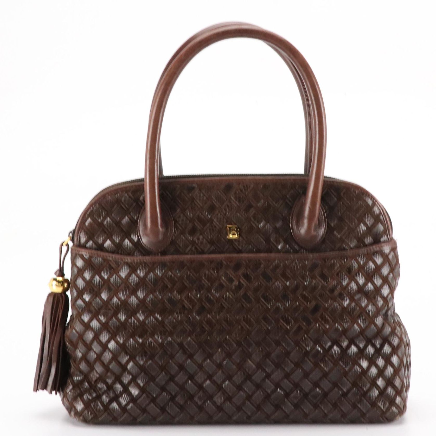 Bally Woven Karung Skin and Leather Top Handle Dome Bag
