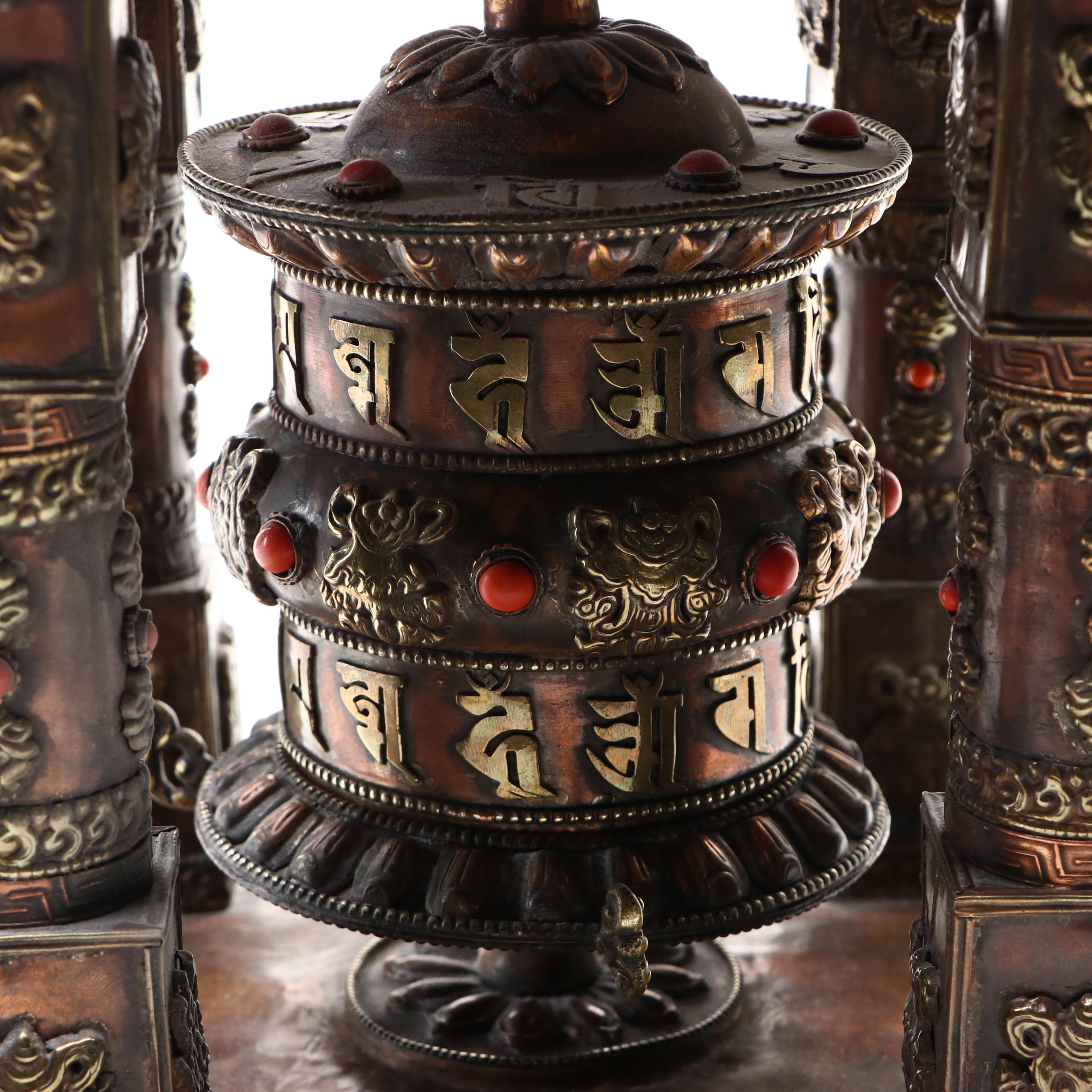 Tibetan Buddhist Prayer Wheel with Temple Stand