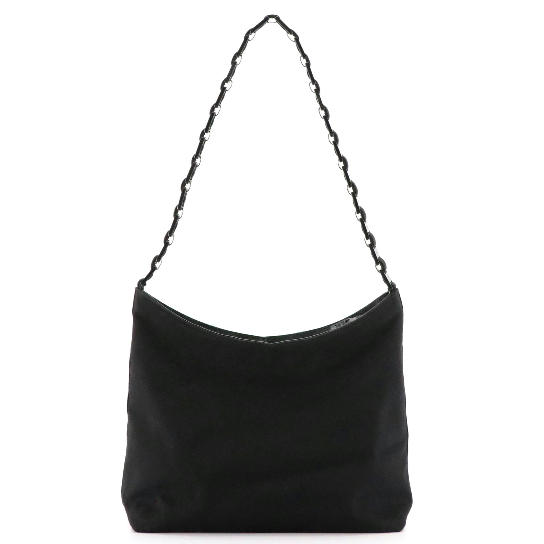Salvatore Ferragamo Vara Chain Shoulder Bag in Black Nylon Canvas