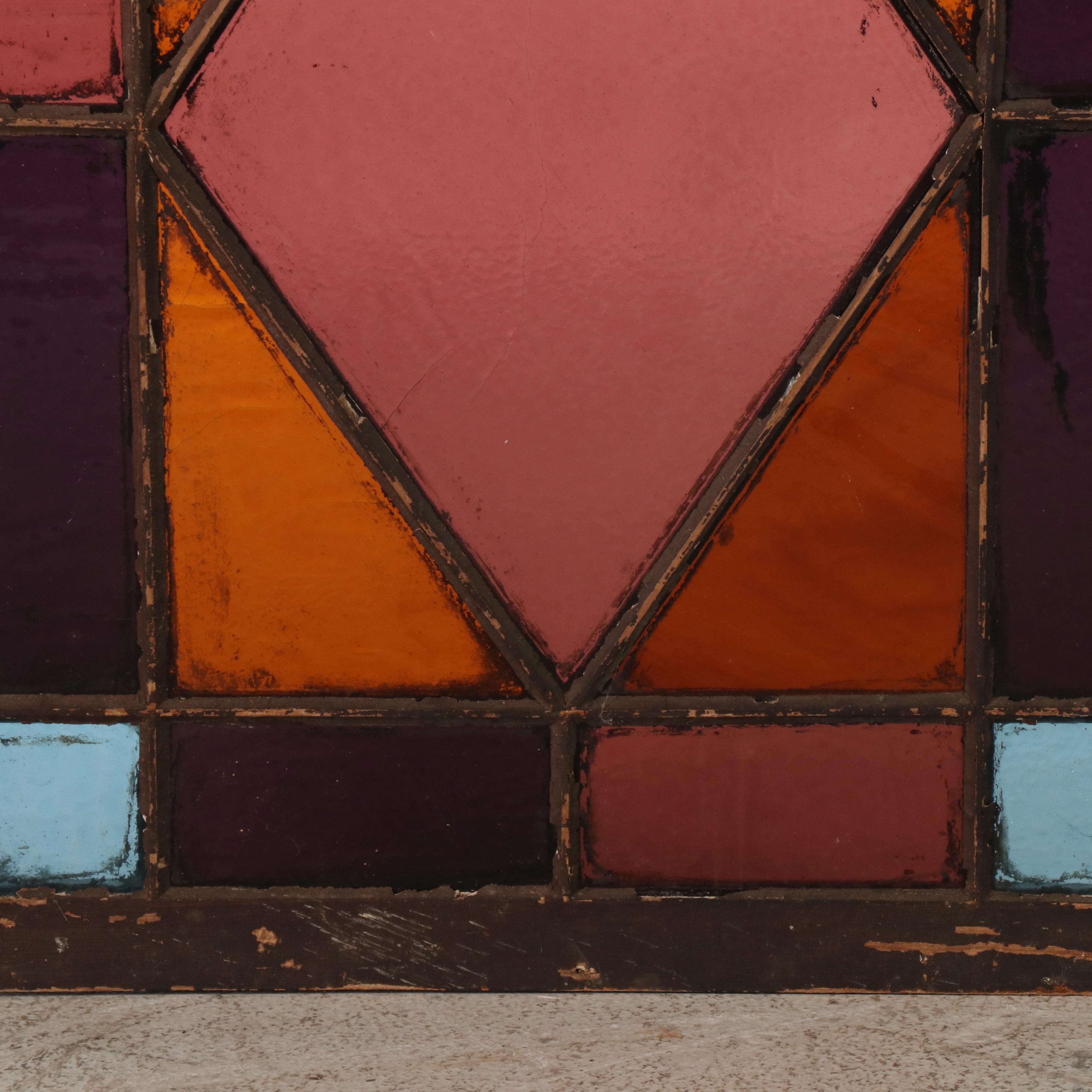 Vintage Geometric Stained Glass Window Panel