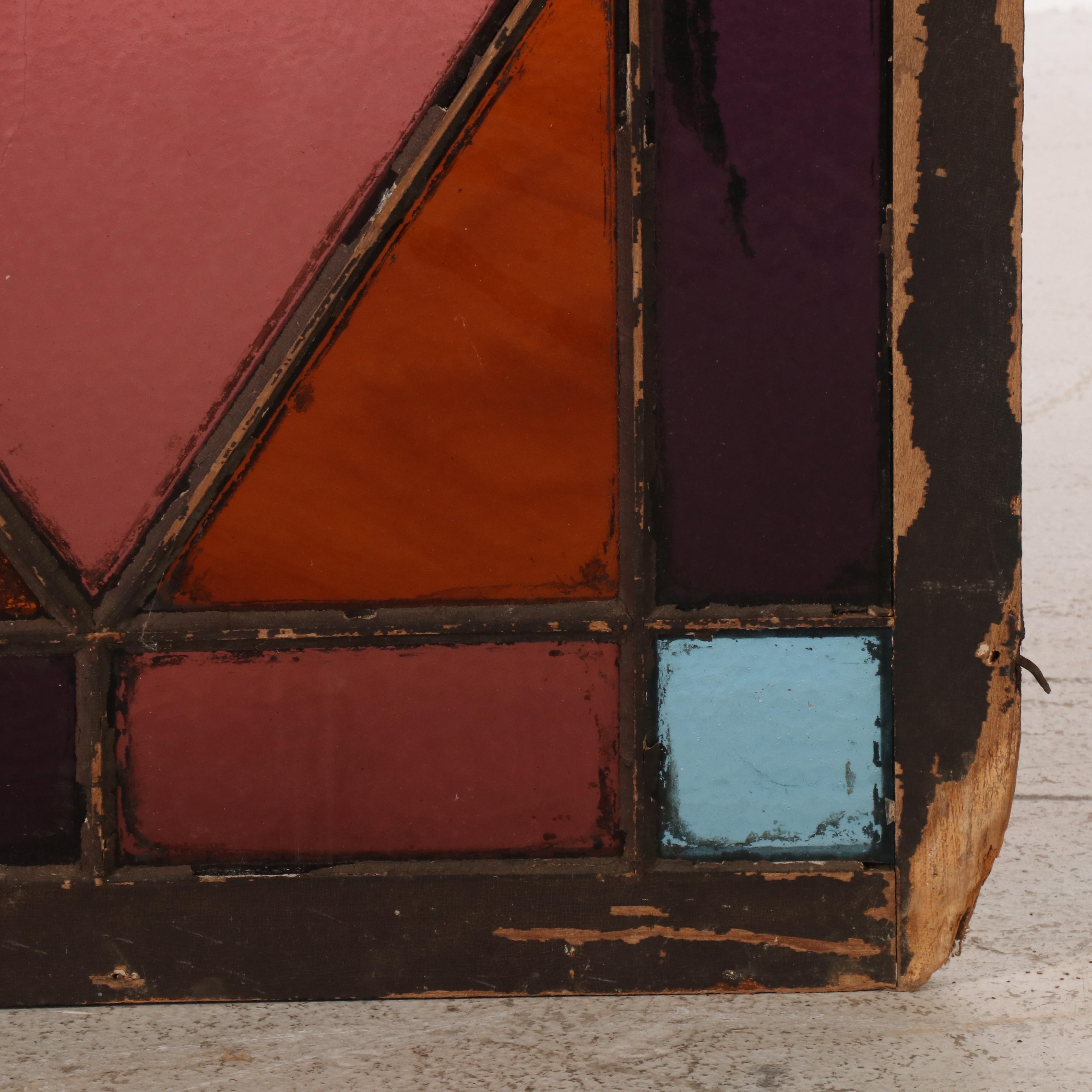 Vintage Geometric Stained Glass Window Panel