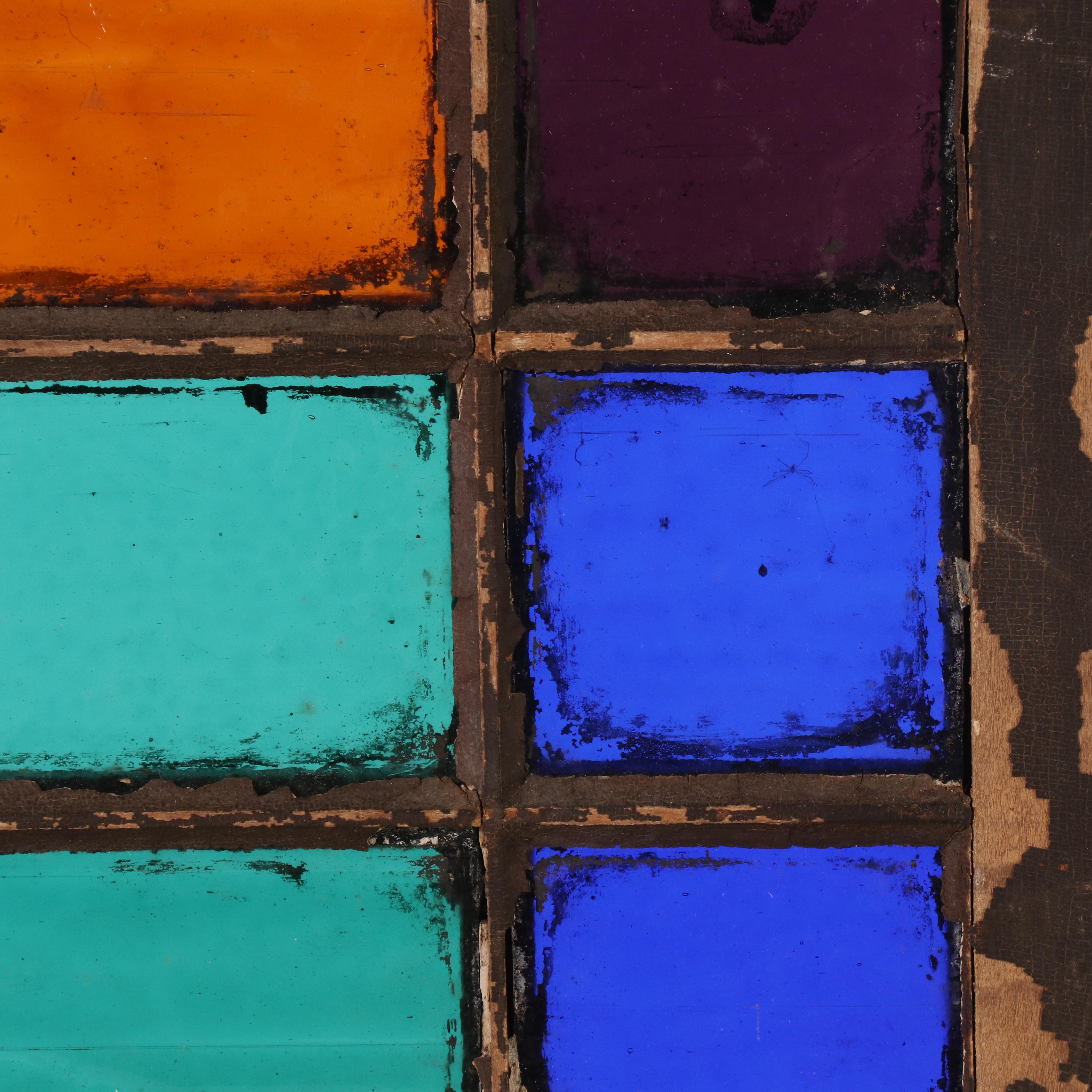 Vintage Geometric Stained Glass Window Panel