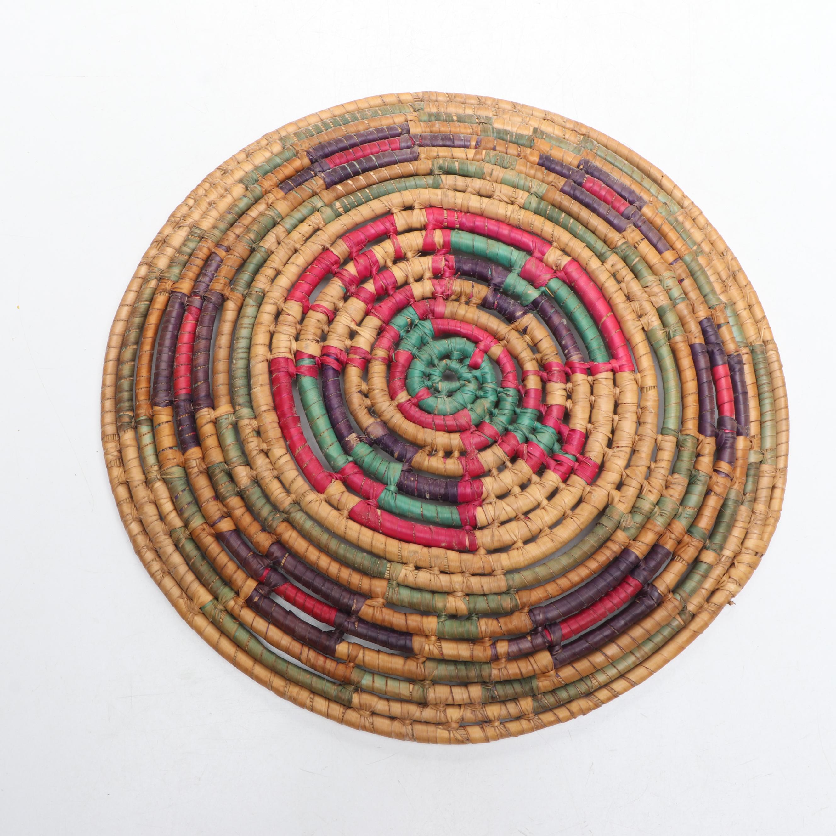 Native American Coil Woven Tray and Arrowheads with Hopi Style Wooden Bowl