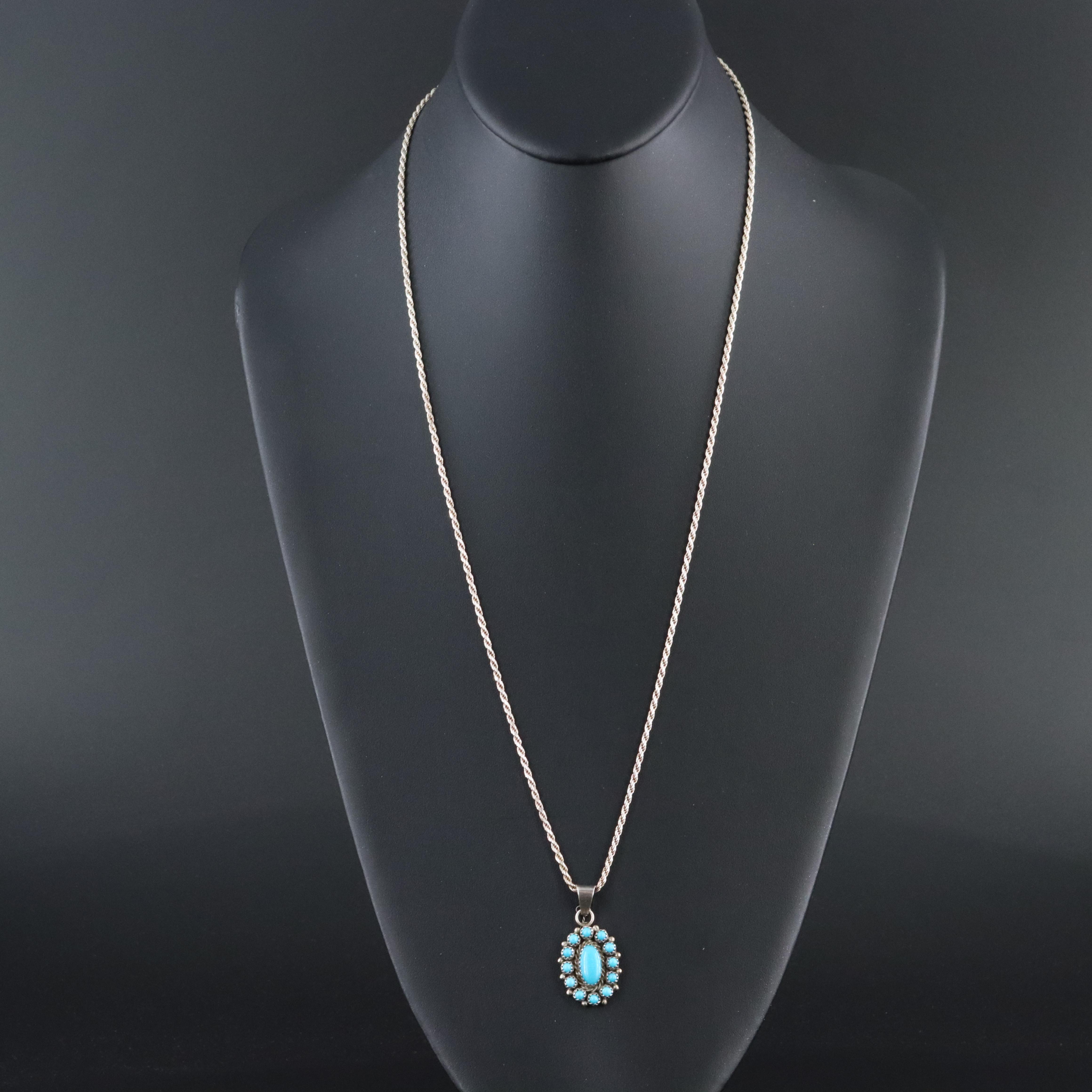 Shona Yazzie Navajo Diné Sterling Turquoise Earrings and Pendant Necklace