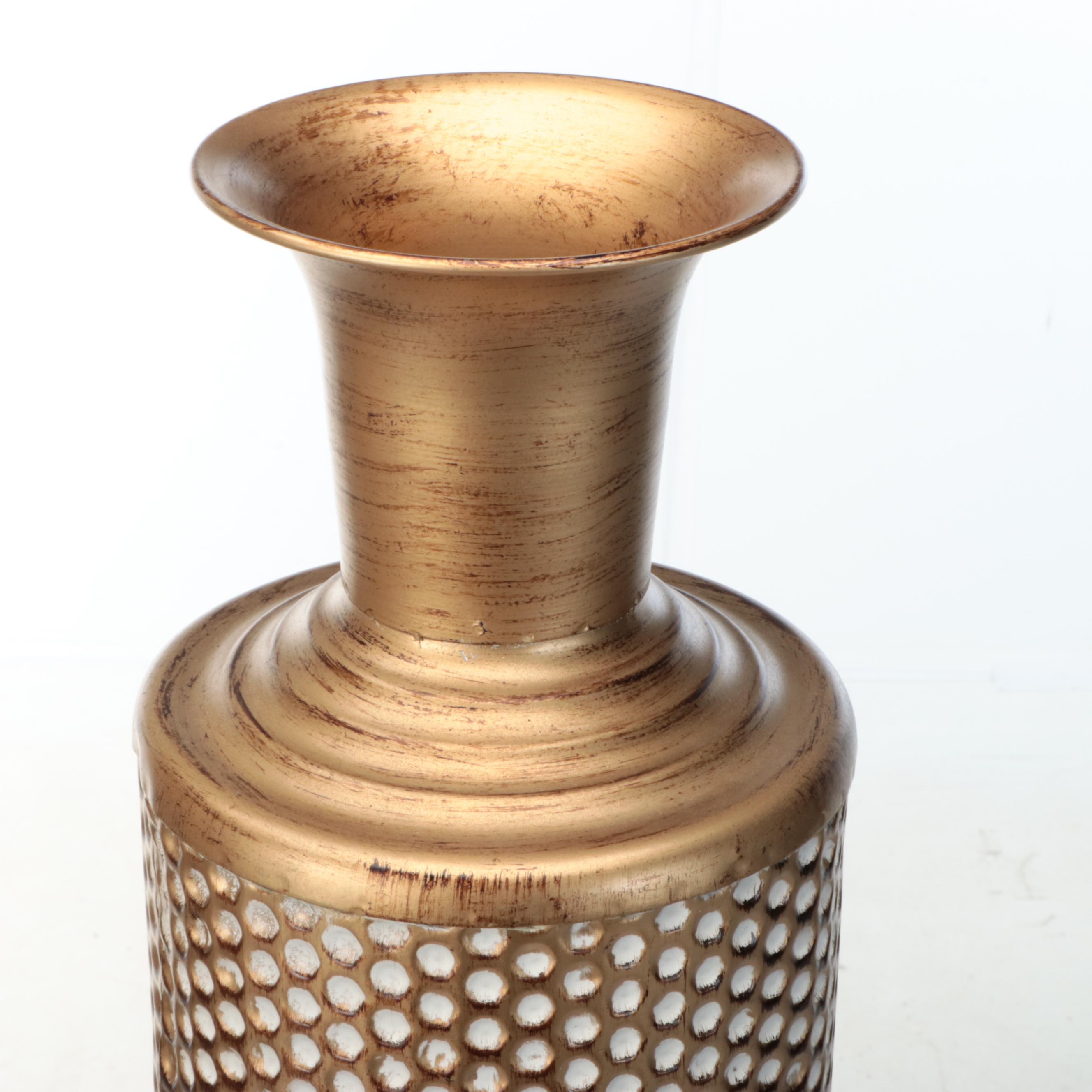 Pair of At Home Distressed Metal Floor Vases