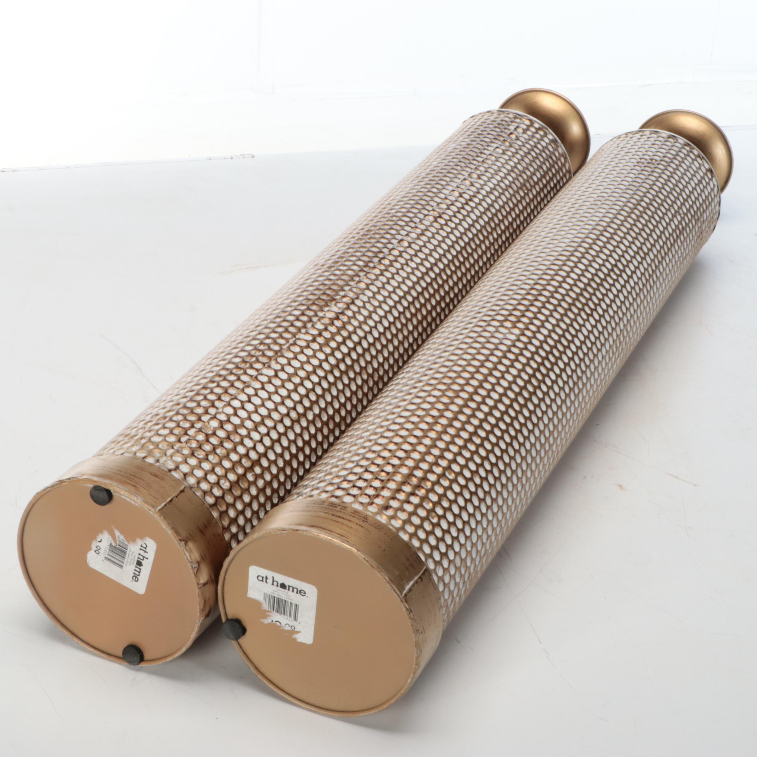 Pair of At Home Distressed Metal Floor Vases