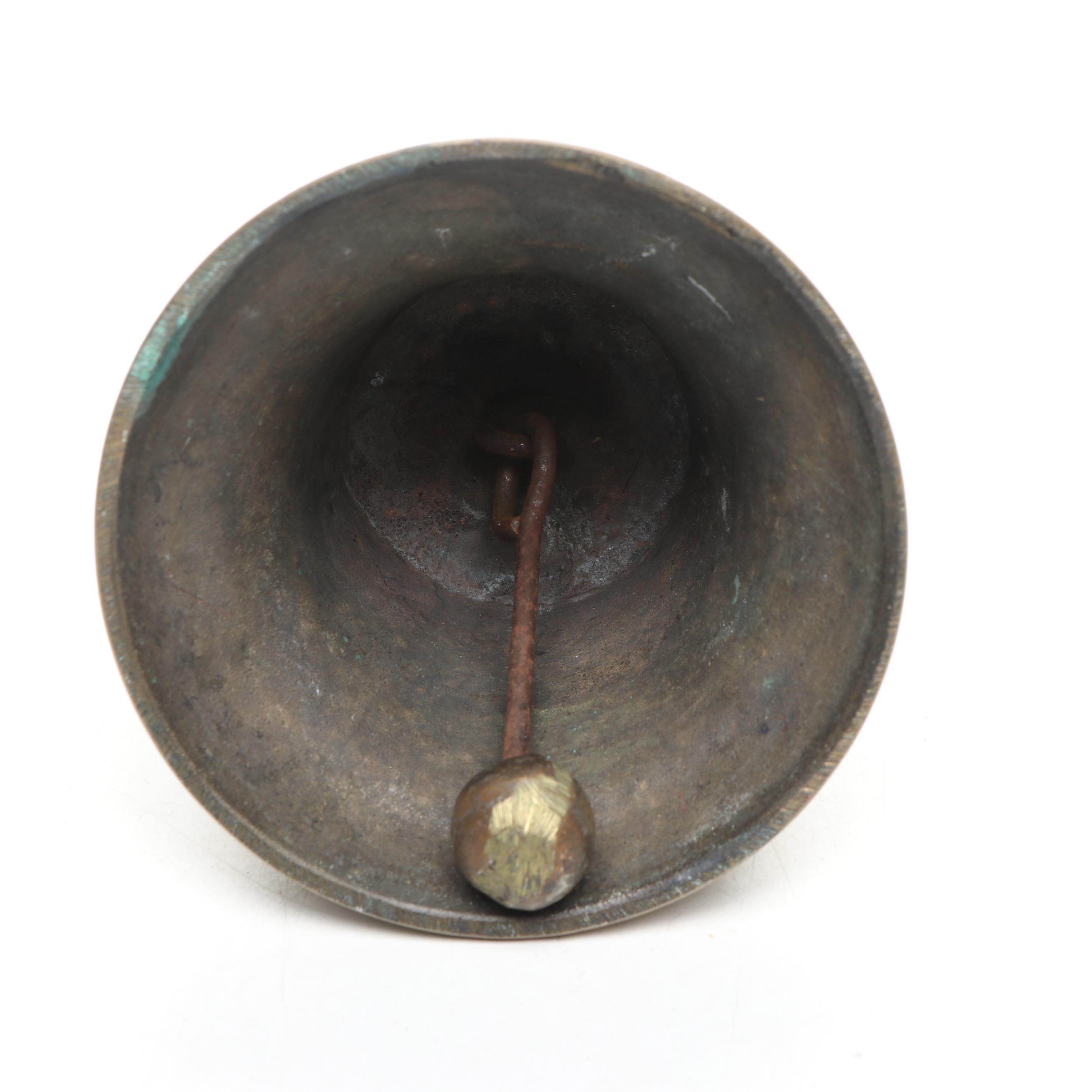 E. M. Mora Swedish Brass Christmas Bell with Embosser and Roebling Bridge Coin