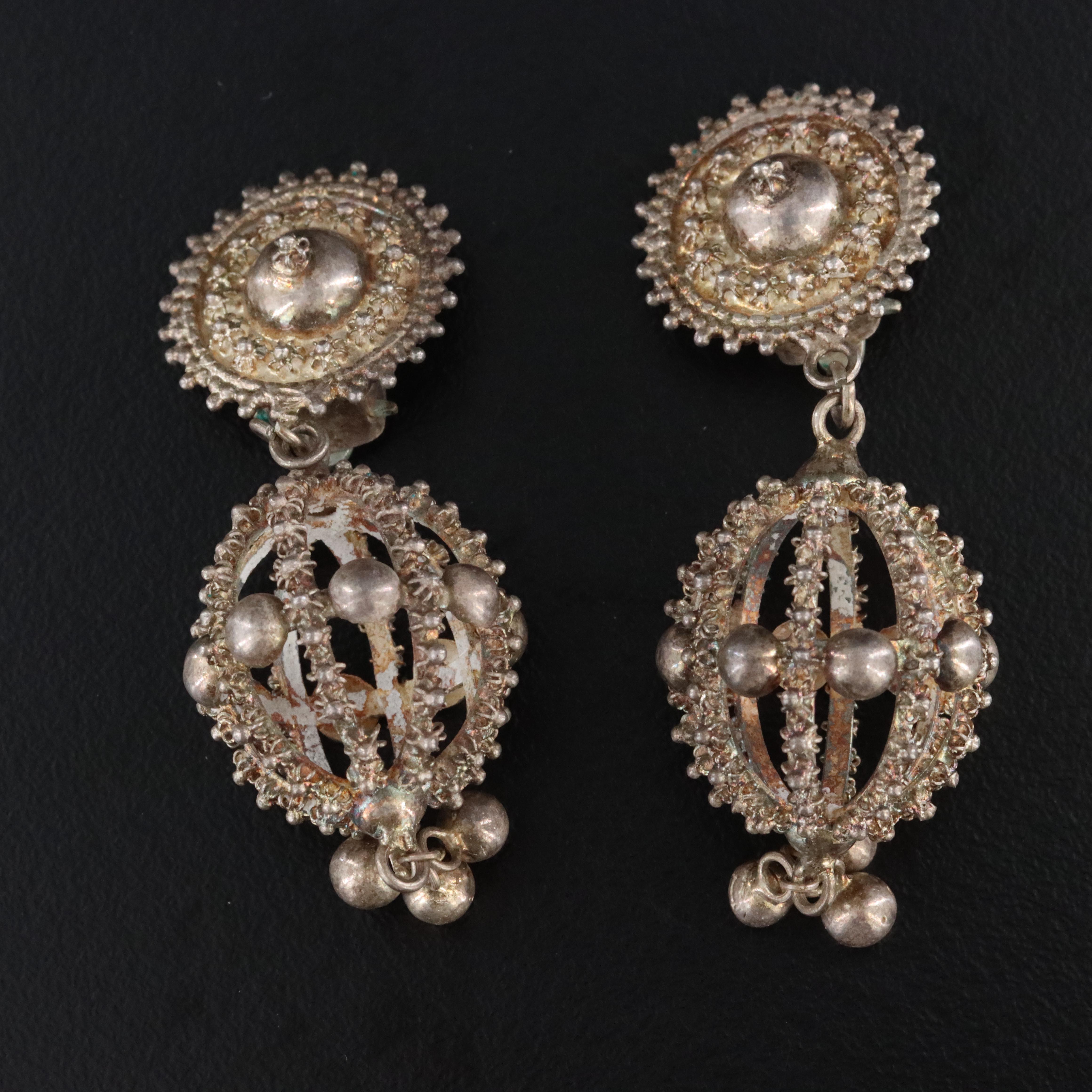Pair of Indian 950 Silver Earrings and Gajre Anklets