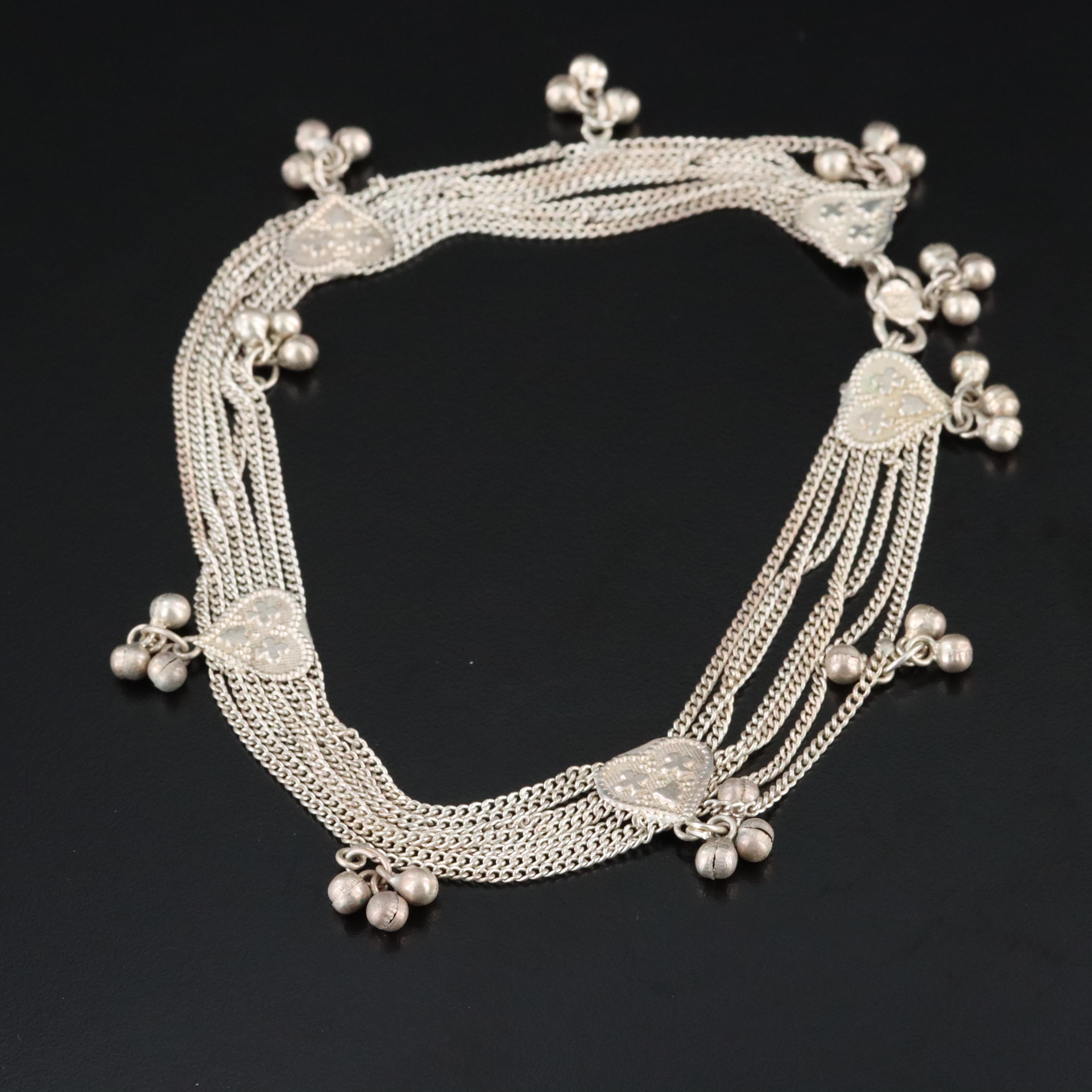 Pair of Indian 950 Silver Earrings and Gajre Anklets