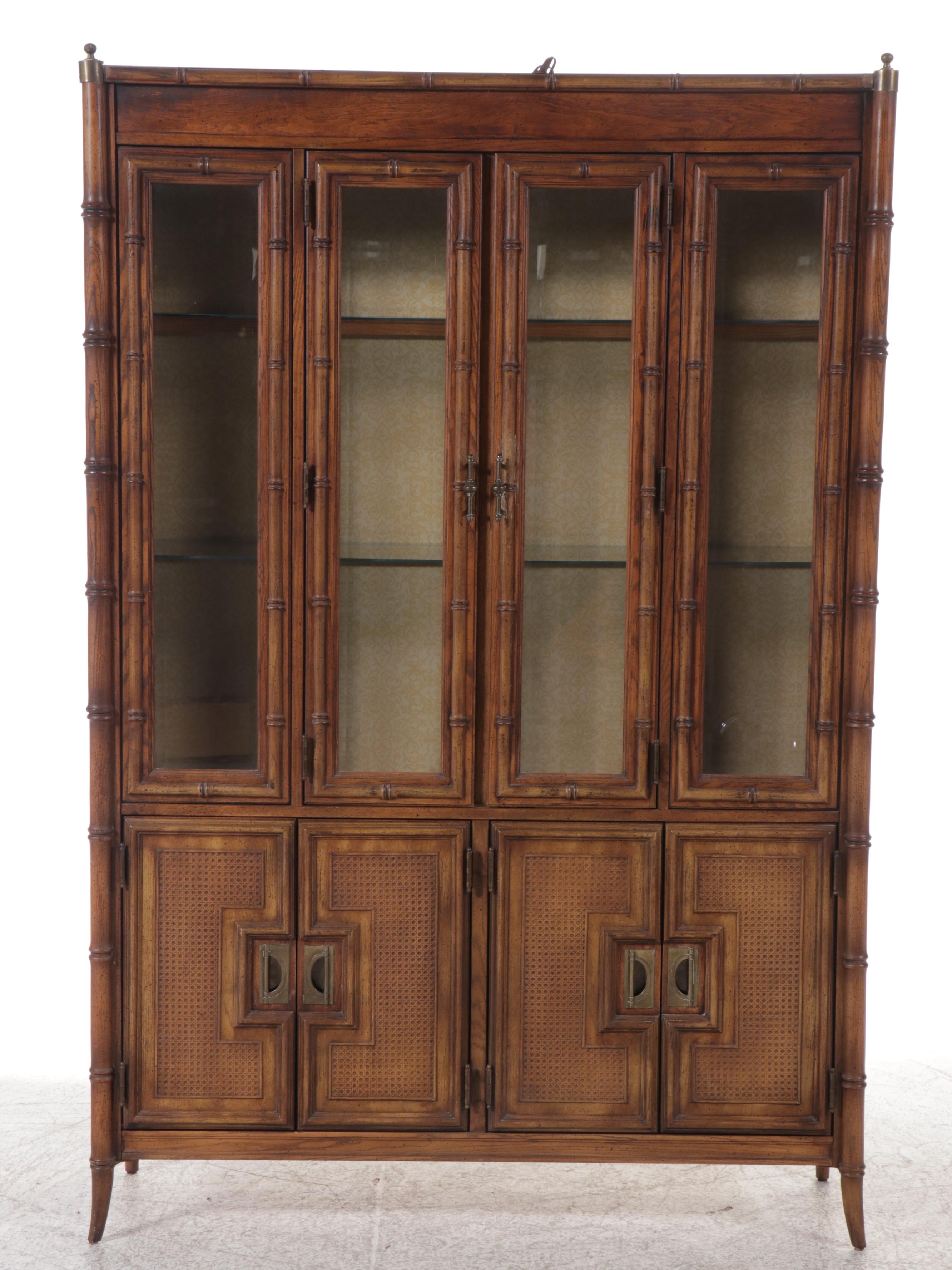 Stanley Furniture Faux Bamboo and Cane China Cabinet, Late 20th Century